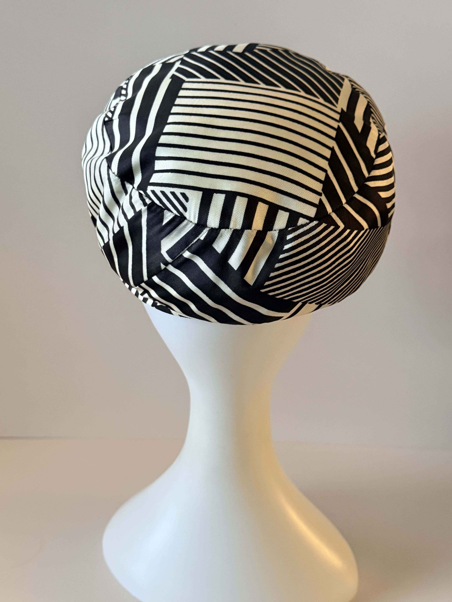 Vintage Rosyne Pillbox Hat, Brown Ivory Geometric Hat, Mod Hat, Abstract Stripe Hat, Women's Vintage Pillbox, Designer Hat