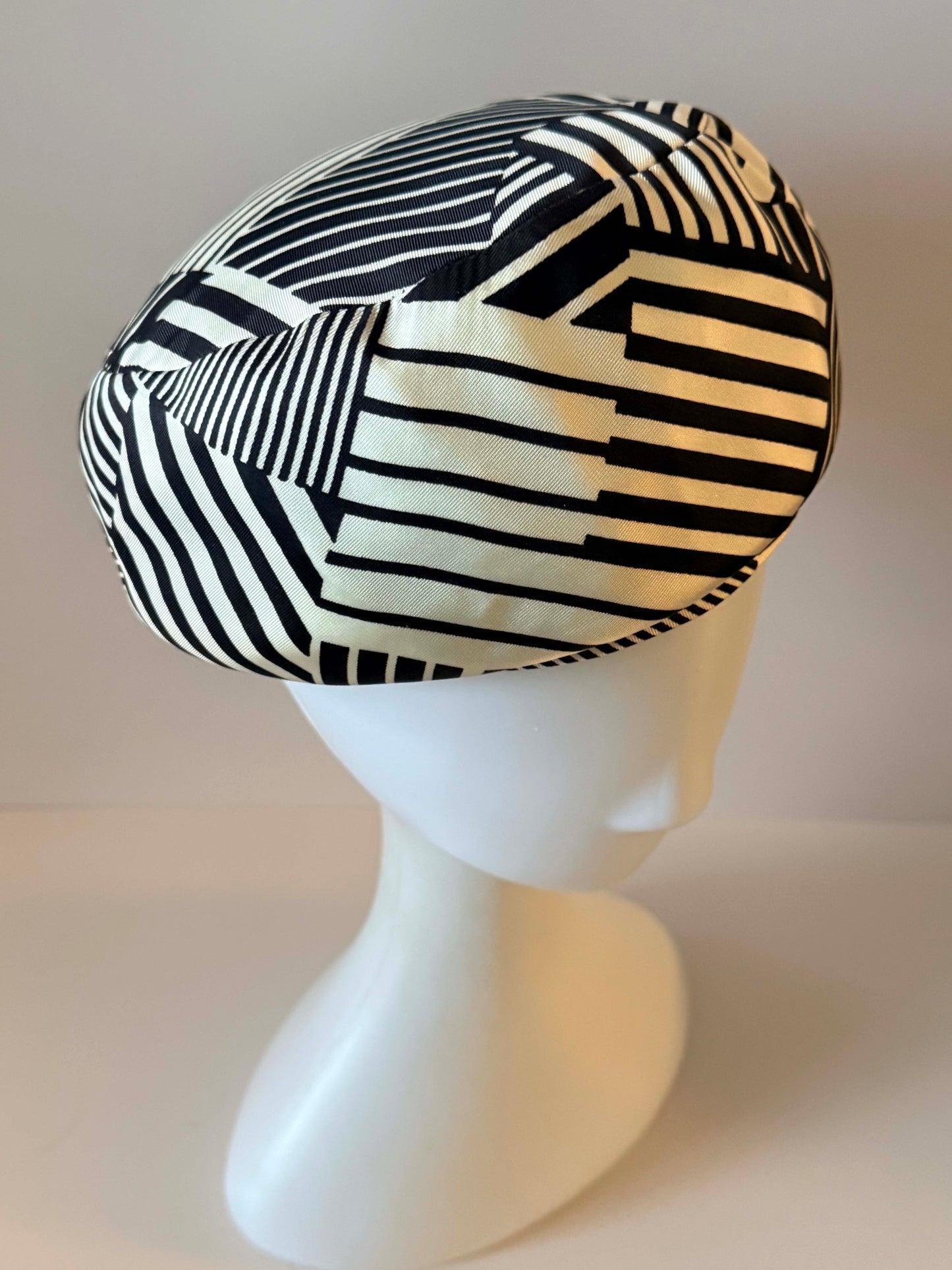 Vintage Rosyne Pillbox Hat, Brown Ivory Geometric Hat, Mod Hat, Abstract Stripe Hat, Women's Vintage Pillbox, Designer Hat