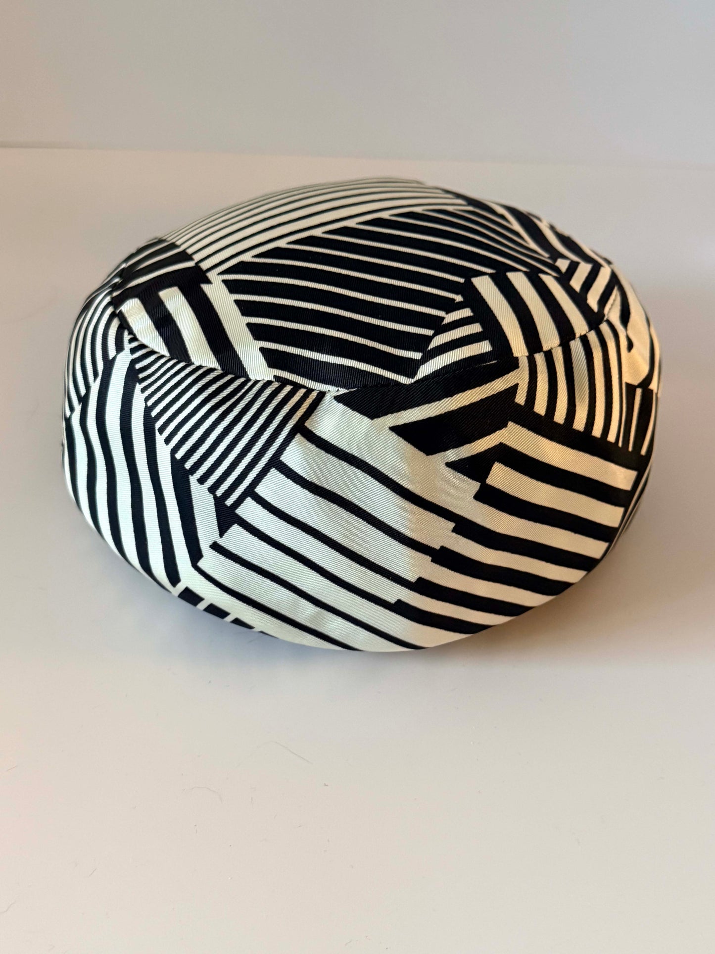 Vintage Rosyne Pillbox Hat, Brown Ivory Geometric Hat, Mod Hat, Abstract Stripe Hat, Women's Vintage Pillbox, Designer Hat