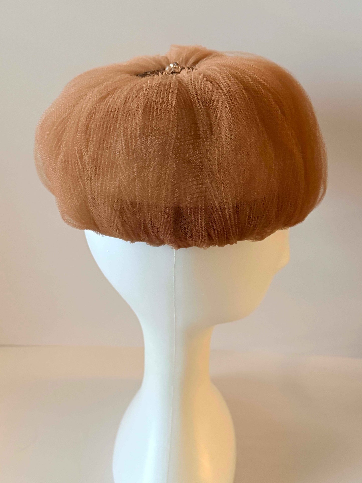 1960s Mr. John Boutique Brown Tulle Hat, Vintage Designer Cocktail Hat, Bubble Toque, Couture Millinery, Women's Vintage Hat