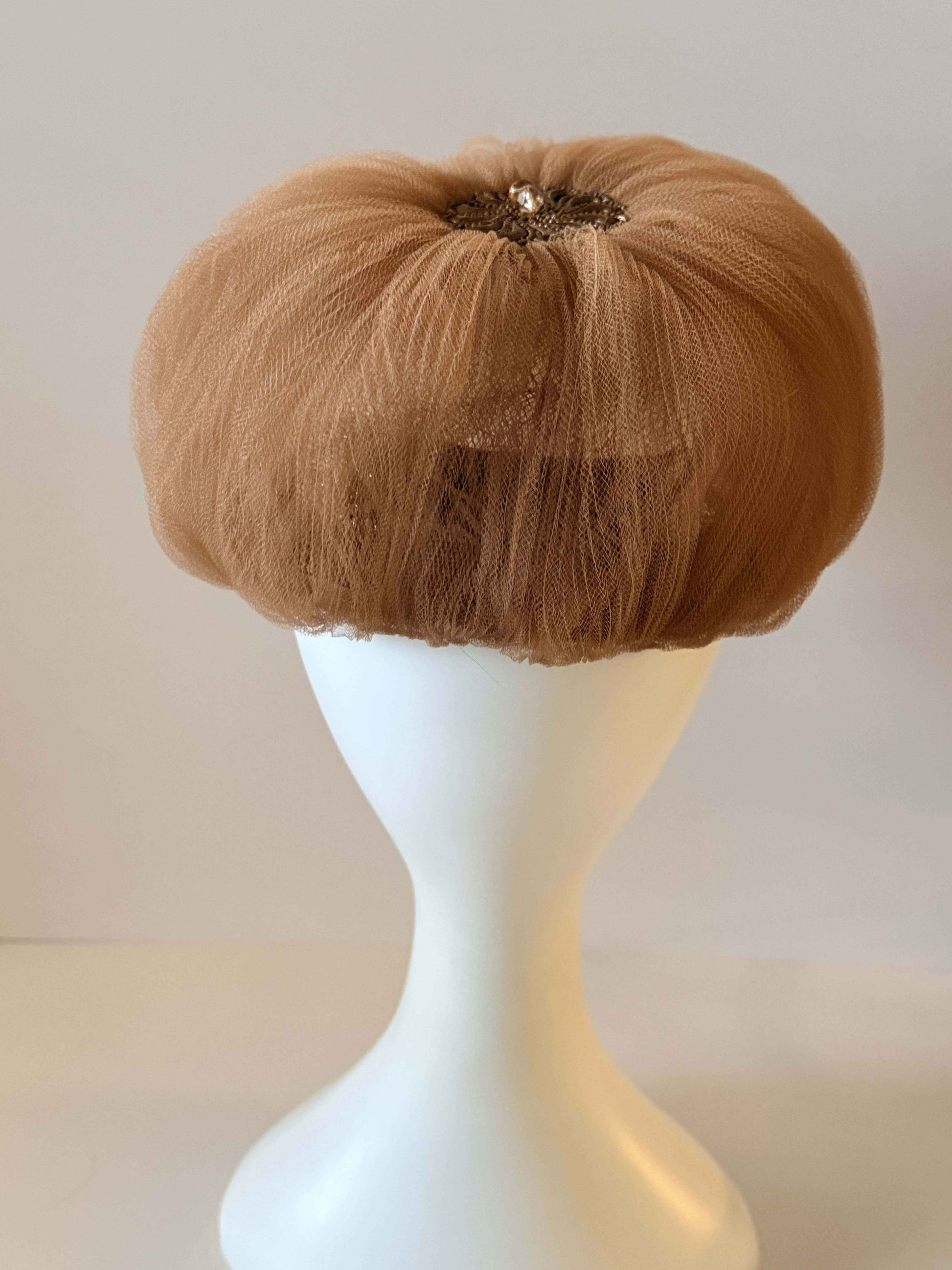 1960s Mr. John Boutique Brown Tulle Hat, Vintage Designer Cocktail Hat, Bubble Toque, Couture Millinery, Women's Vintage Hat
