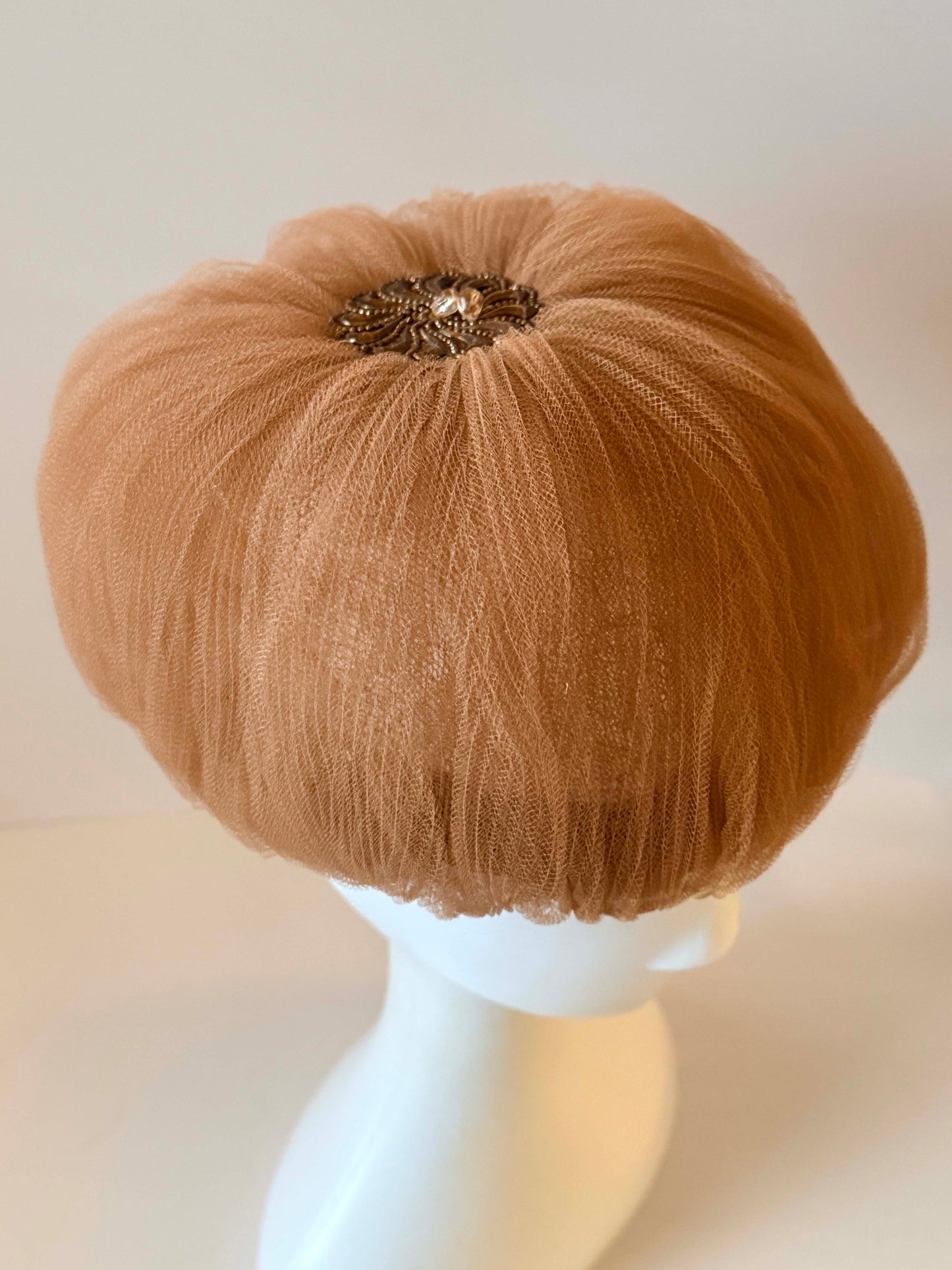 1960s Mr. John Boutique Brown Tulle Hat, Vintage Designer Cocktail Hat, Bubble Toque, Couture Millinery, Women's Vintage Hat