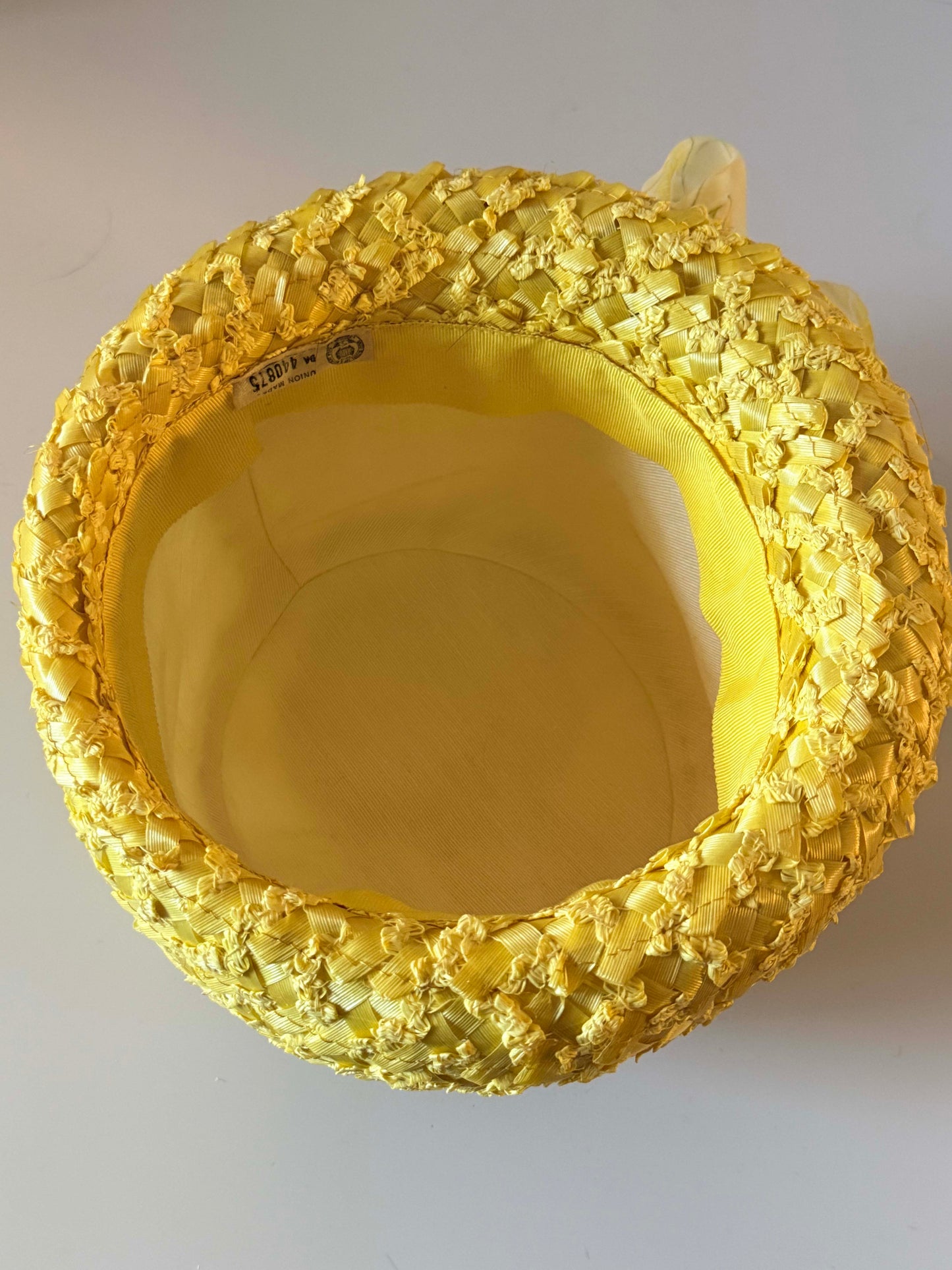 Late 1950s Yellow Floral Cocktail Hat, Union Made Vintage Hat, Brimmed Cocktail Hat, Mid Century Spring Hat, Yellow Floral Millinery
