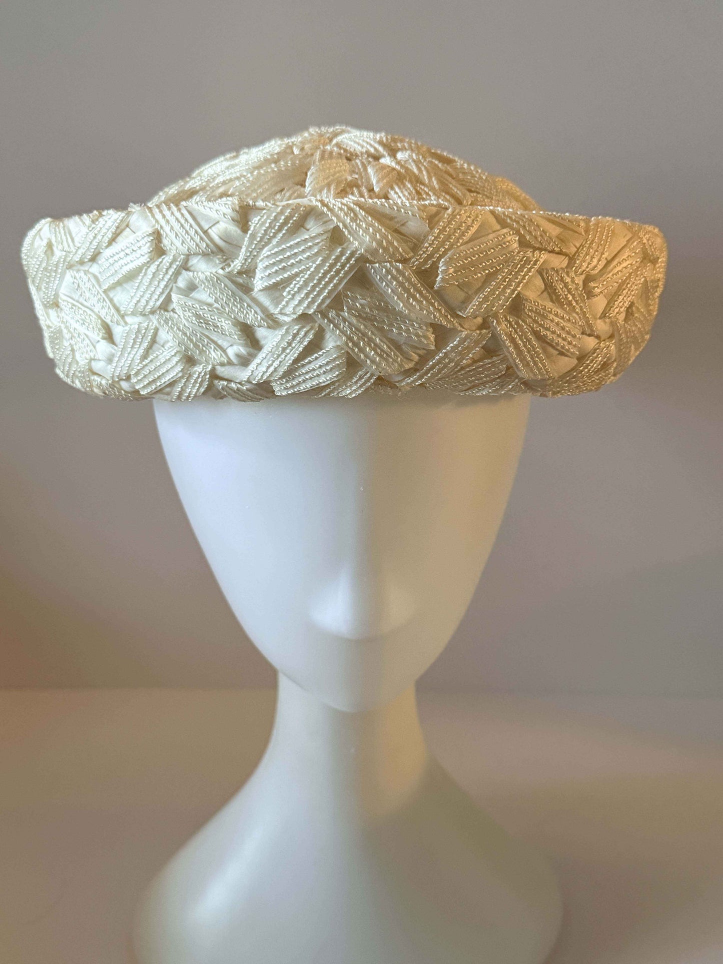 Vintage 1960s Ivory Juliet Cap Bridal Hat, Woven Braid Cocktail Hat, Mid Century Wedding Hat, Retro Bridal Millinery, Ivory Wedding Headpiece