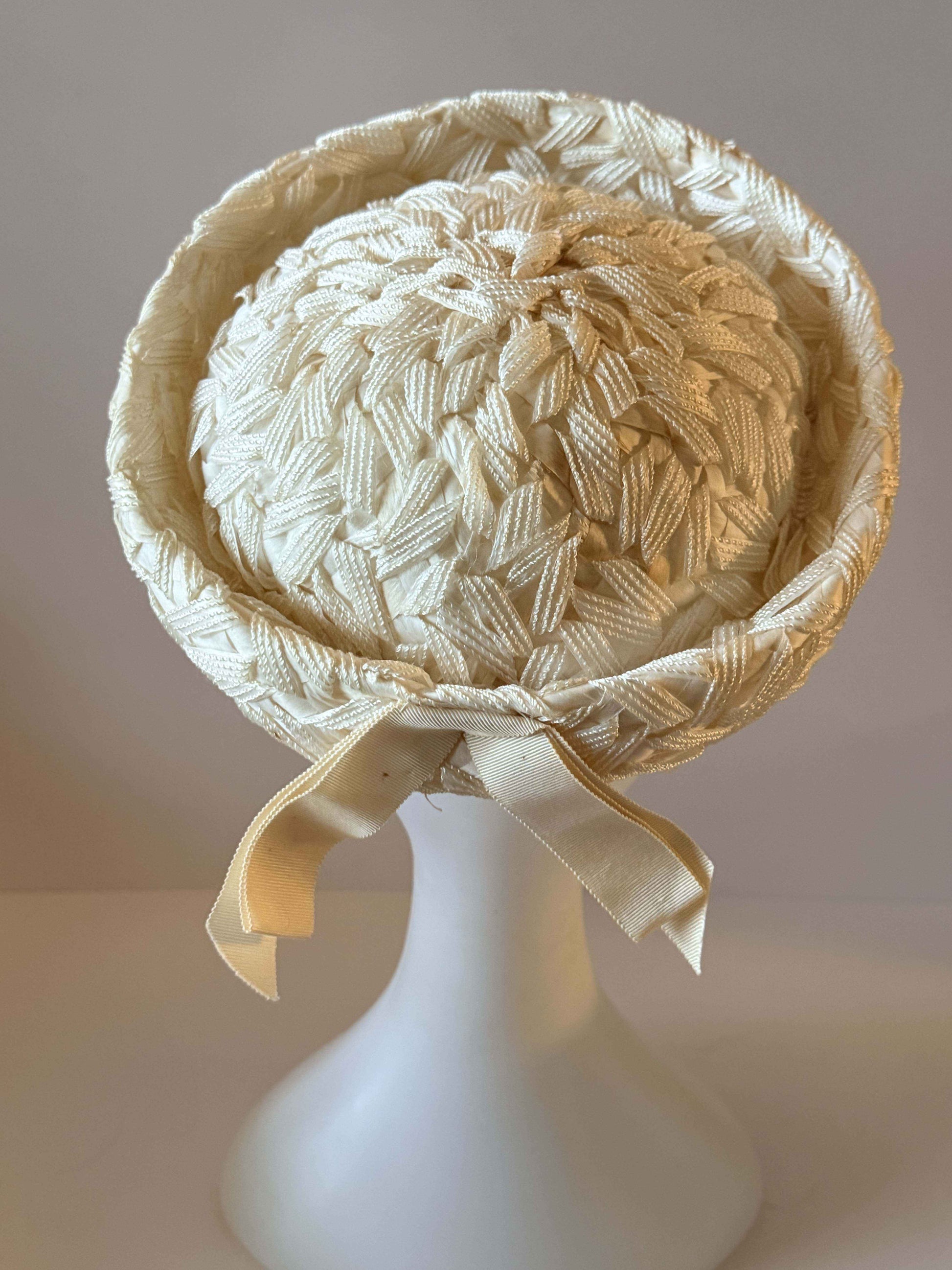 Vintage 1960s Ivory Juliet Cap Bridal Hat, Woven Braid Cocktail Hat, Mid Century Wedding Hat, Retro Bridal Millinery, Ivory Wedding Headpiece