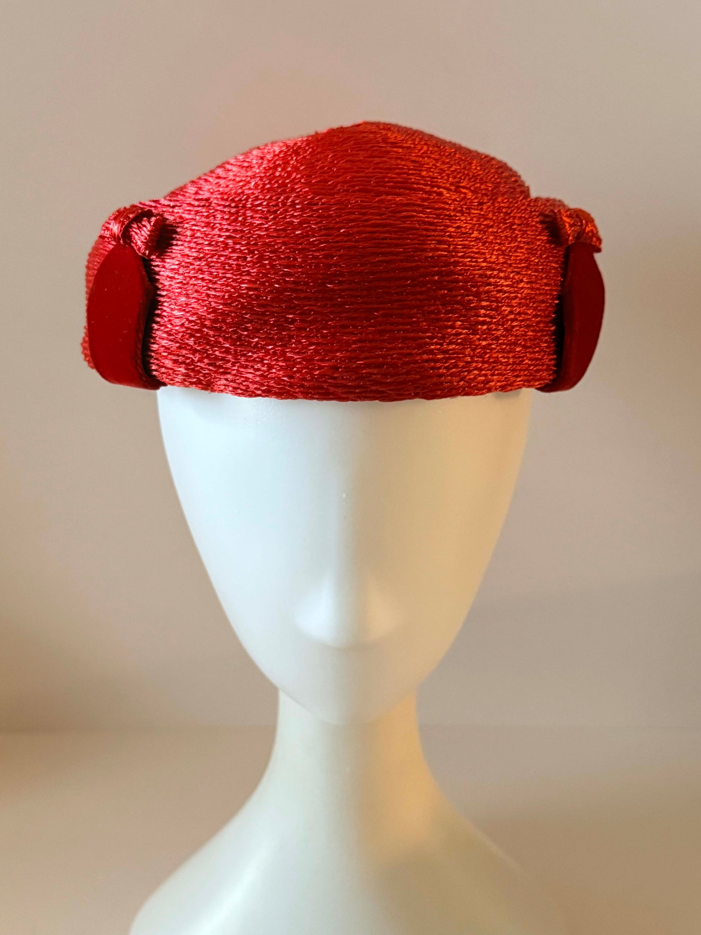 Vintage Christie Original Red Straw Pillbox Hat, 1960s Red Cocktail Hat, Sculptural Mid Century Millinery, Designer Women's Hat