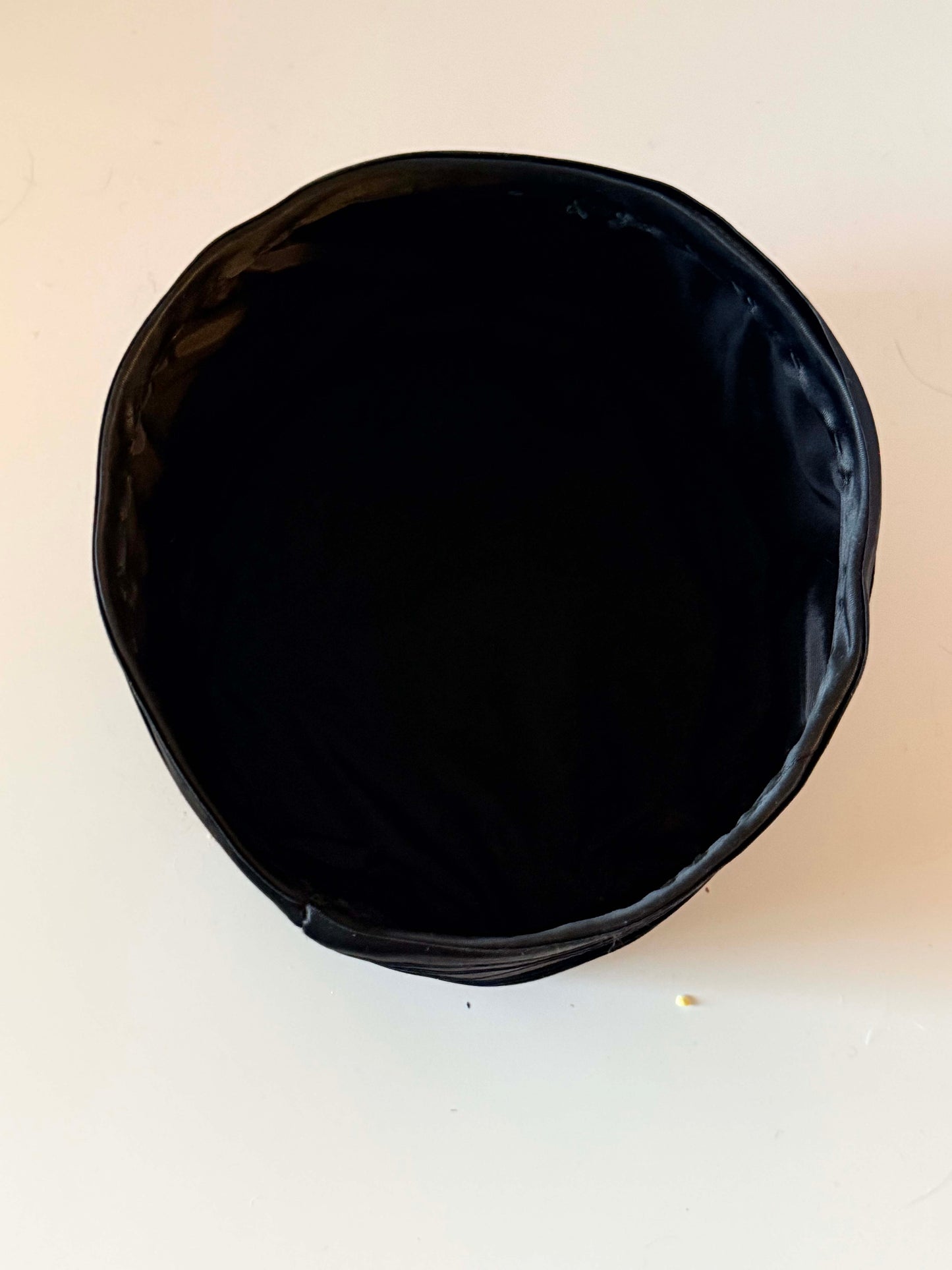 Vintage Black Satin Drum Cocktail Hat, 1950s Evening Hat with Lace Crown, Mid Century Formal Millinery, Women's Dress Hat