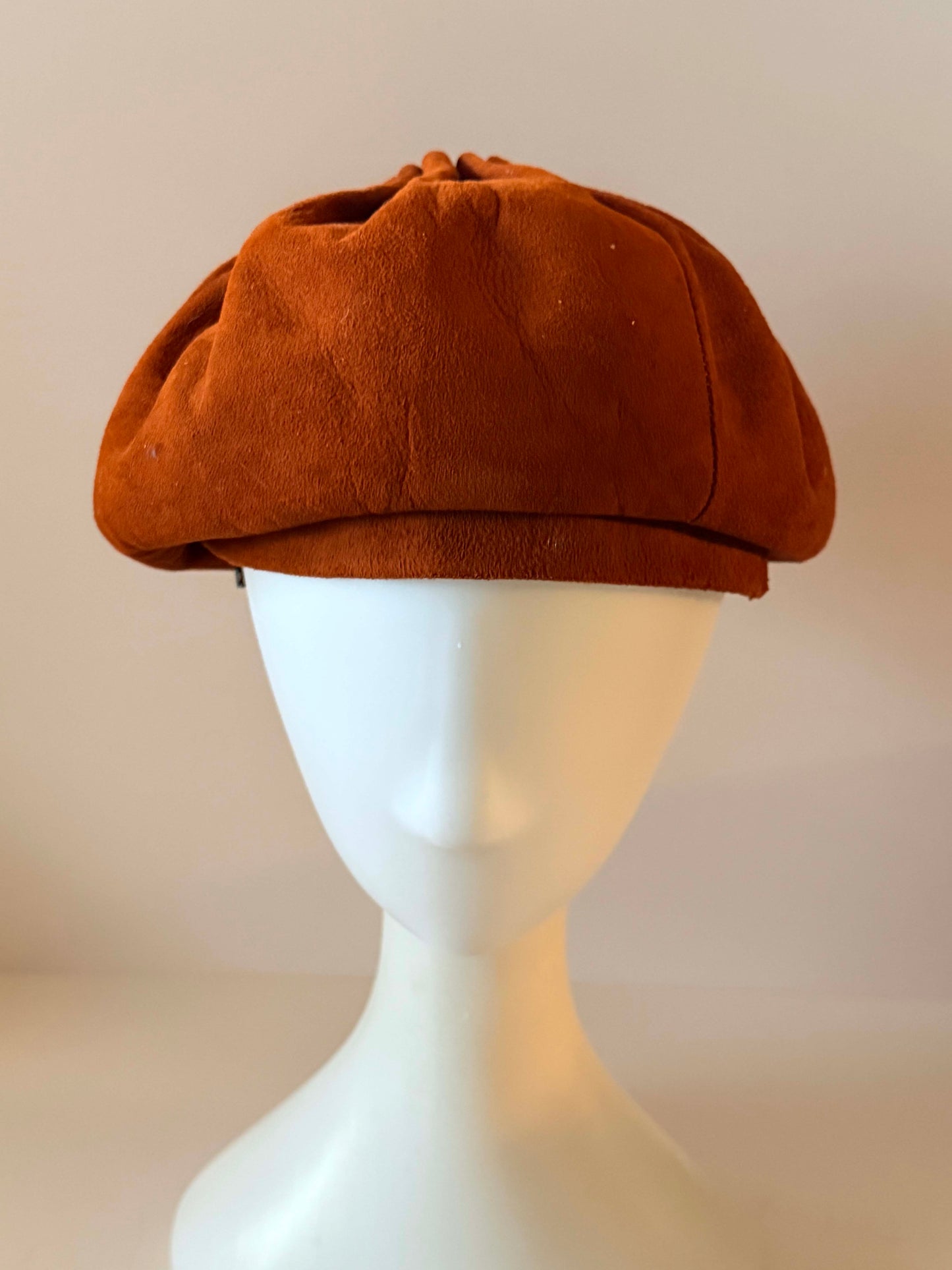 Vintage Best & Co. Rust Brown Ultrasuede Beret Hat, Designer Slouchy Tam Hat, Soft Sculptural Women's Hat, Fall Winter Vintage Fashion