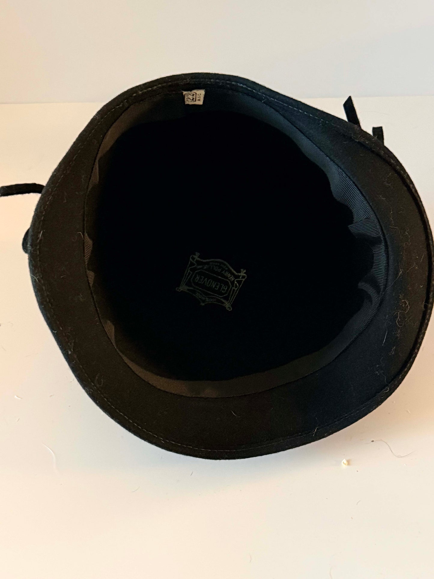 Vintage Glenover Black Wool Cloche Hat, Gold Pearl Trim Hat, 1960s Mod Bowler Hat, Women's Vintage Felt Hat, Derby Church Hat