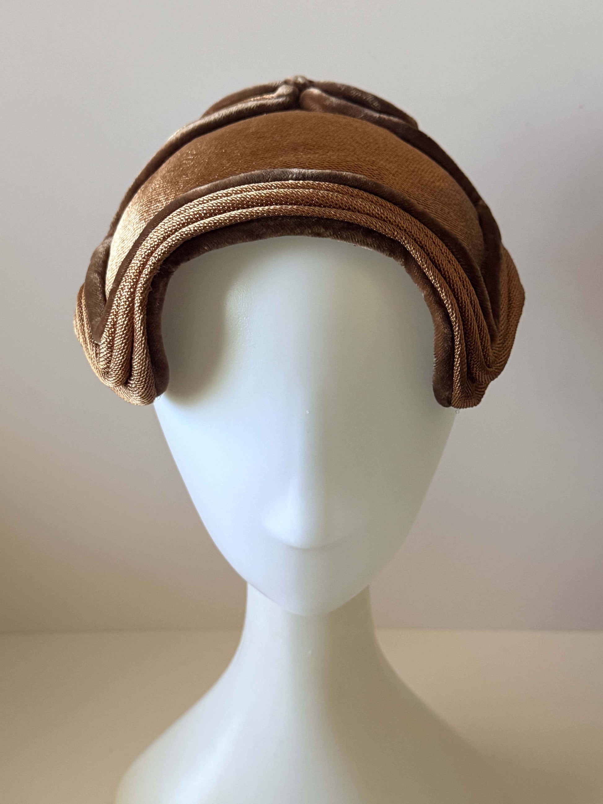 Vintage Marshall Field & Co Brown Cocktail Hat | Late 1940s Tilt Hat | Young Chicago Millinery | Sculptural Mid Century Hat | Women's Vintage Hat