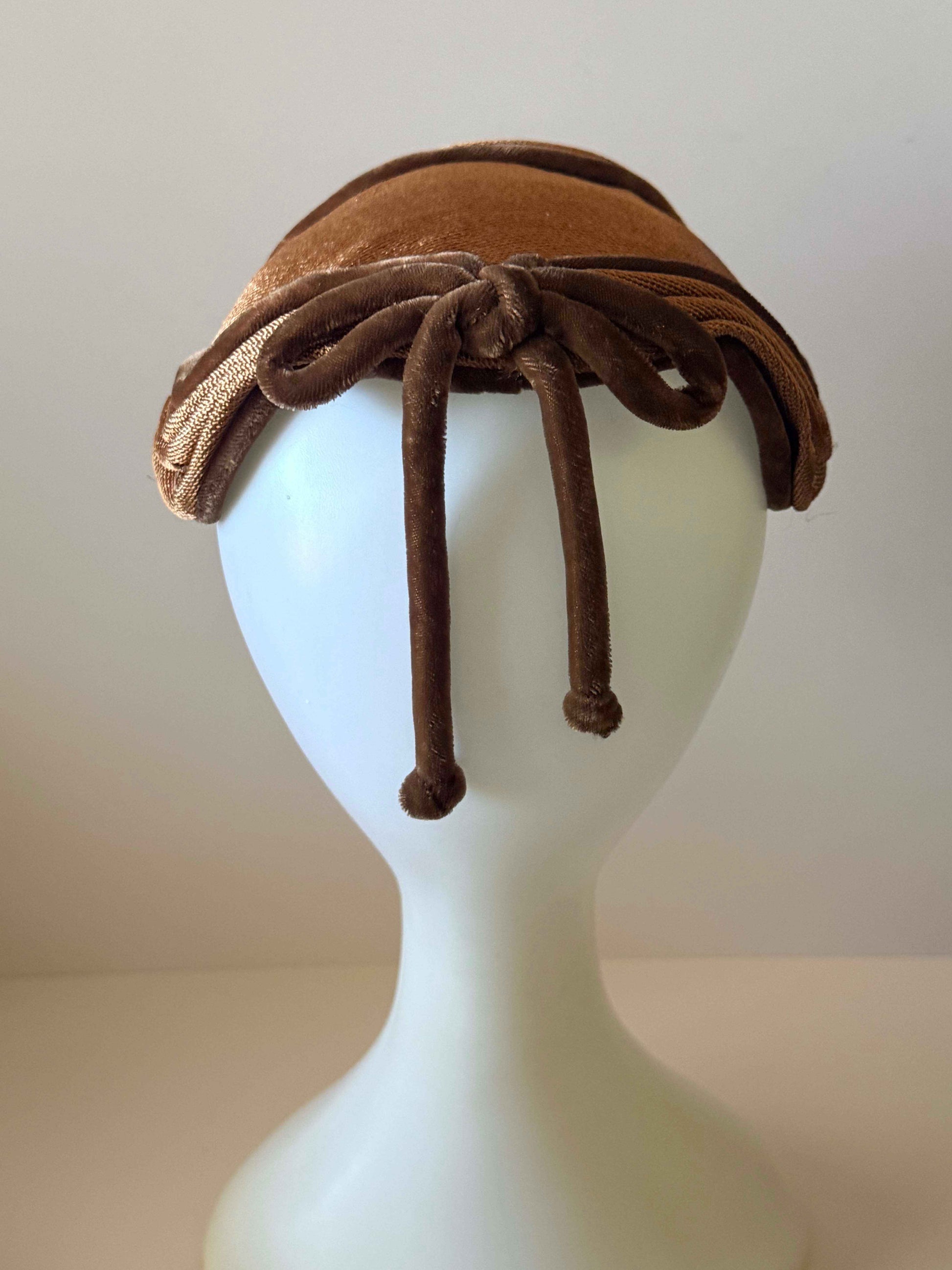 Vintage Marshall Field & Co Brown Cocktail Hat | Late 1940s Tilt Hat | Young Chicago Millinery | Sculptural Mid Century Hat | Women's Vintage Hat
