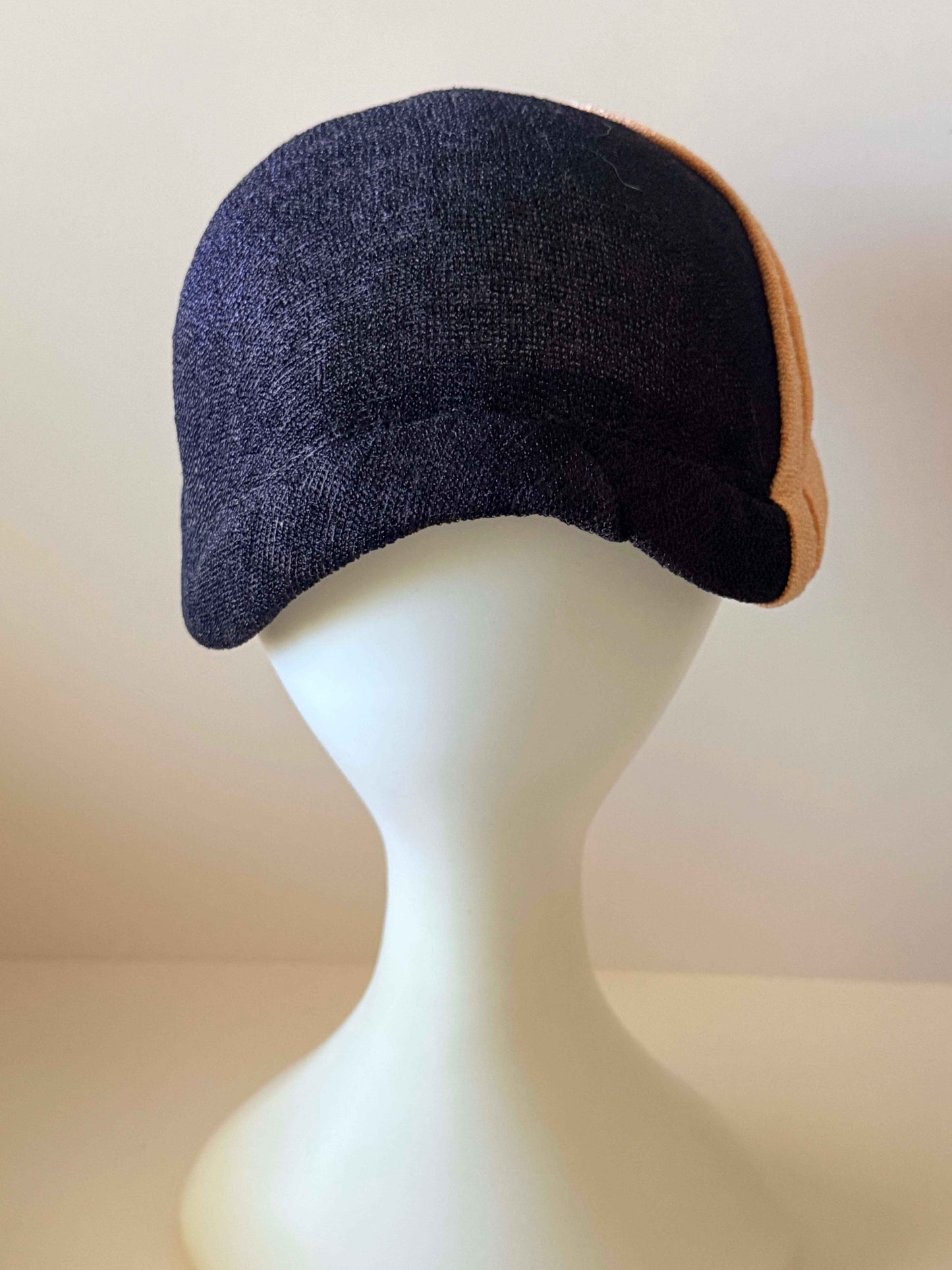 Vintage Navy Blue Straw Cloche Hat | 1960s Navy &amp; Blush Pink Summer Hat | Mid Century Women's Millinery
