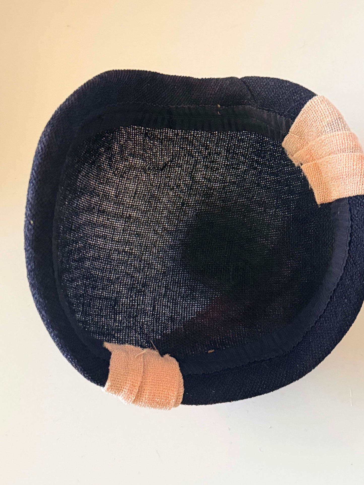 Vintage Navy Blue Straw Cloche Hat | 1960s Navy &amp; Blush Pink Summer Hat | Mid Century Women's Millinery