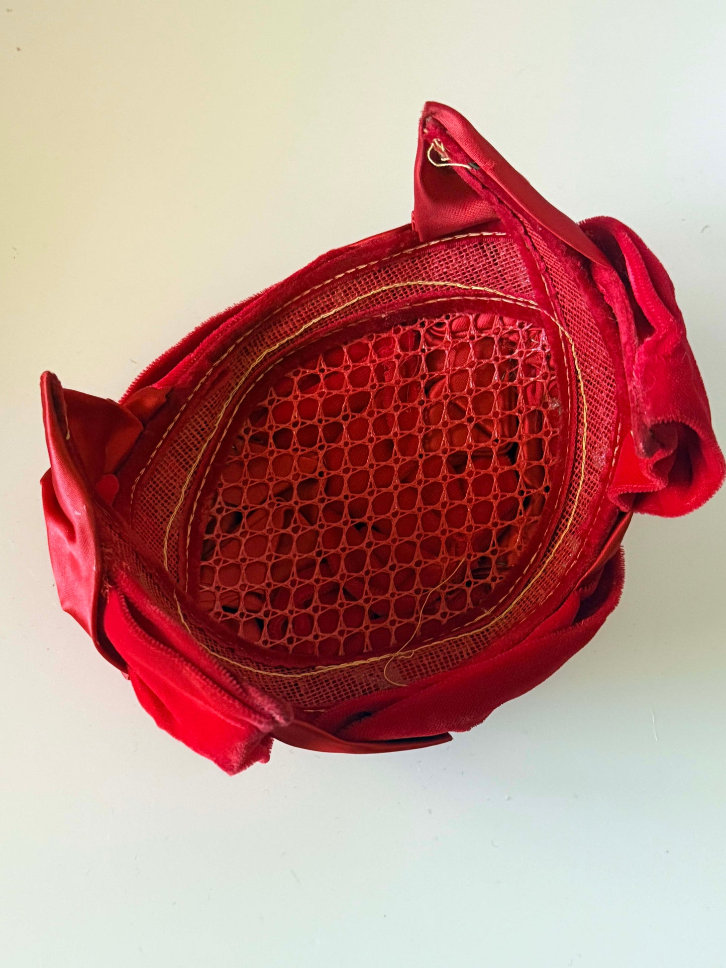 Vintage Red Velvet Satin Cocktail Hat | 1950s Draped Evening Hat | Ruby Red Statement Hat | Mid Century Millinery