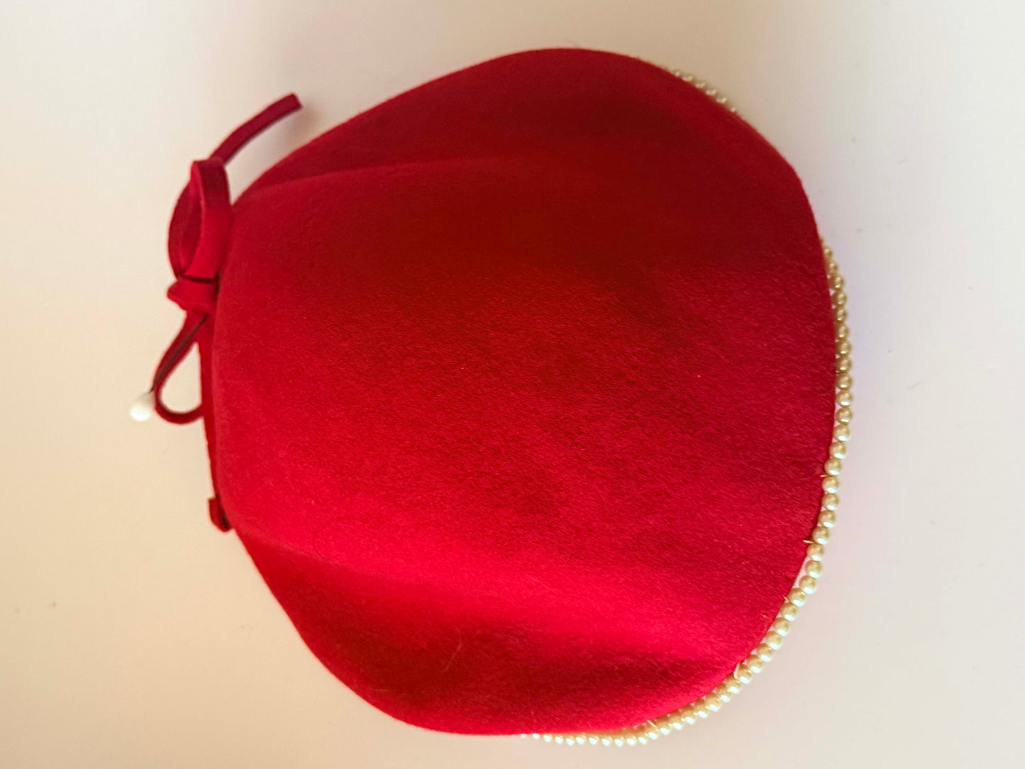 Vintage Red Wool Felt Pillbox Hat | 1960s Pearl Trim Cocktail Hat | Mid Century Red Hat | Classic Millinery