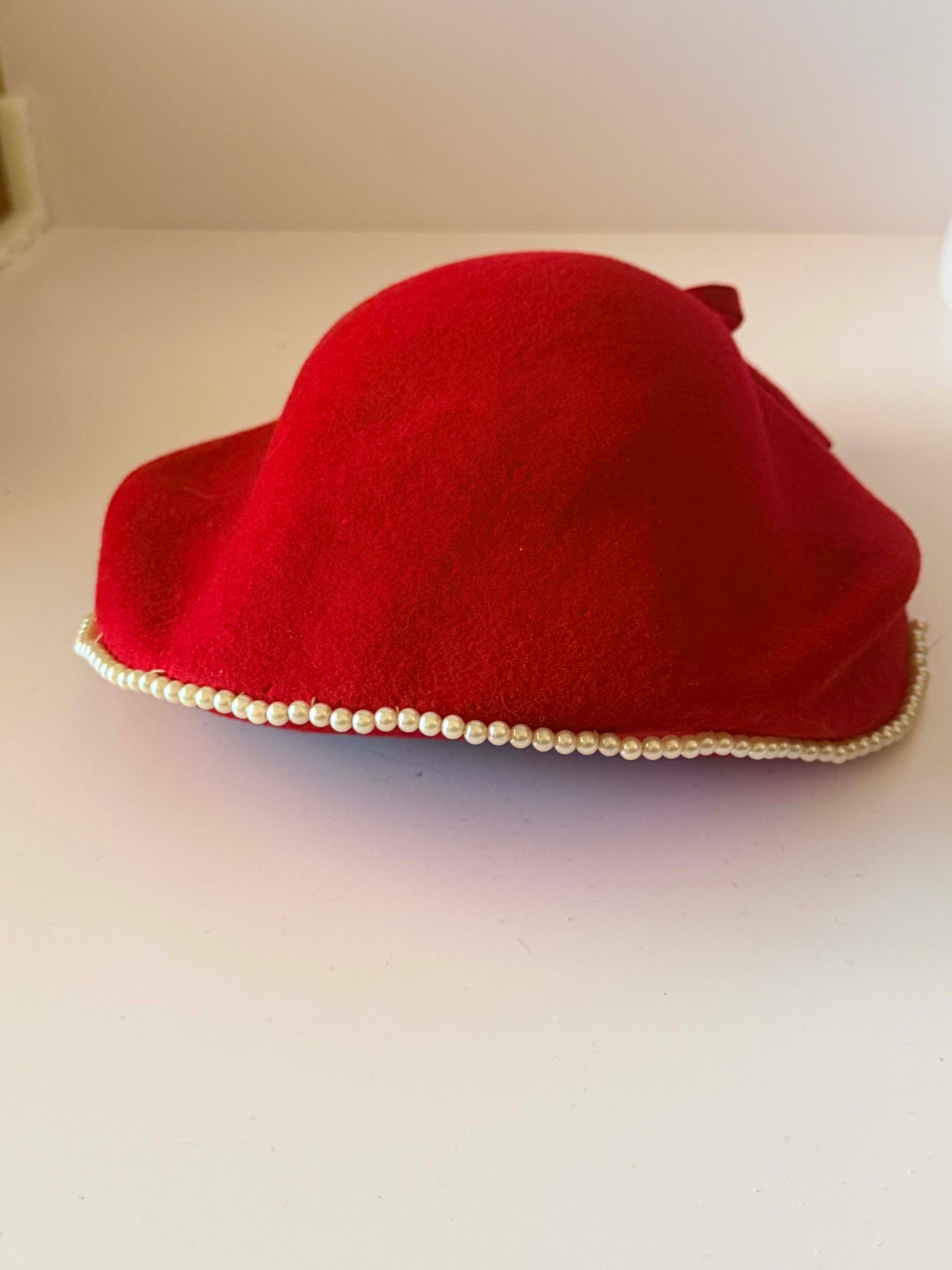 Vintage Red Wool Felt Pillbox Hat | 1960s Pearl Trim Cocktail Hat | Mid Century Red Hat | Classic Millinery