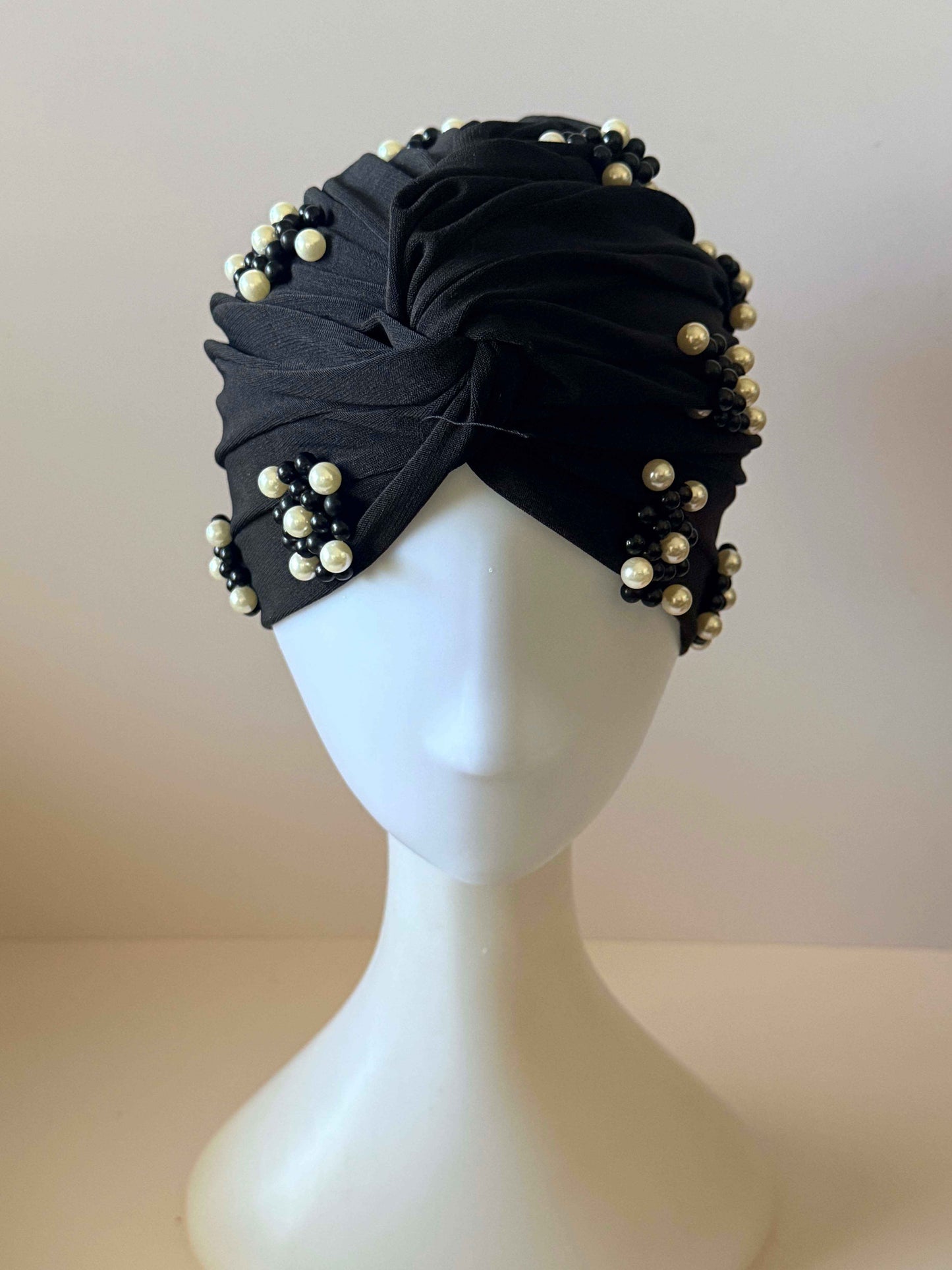 Vintage Black Turban Hat | 1960s Pearl Cocktail Hat | Draped Turban | Black Beaded Vintage Hat | Mid Century Millinery (Copy) (Copy)