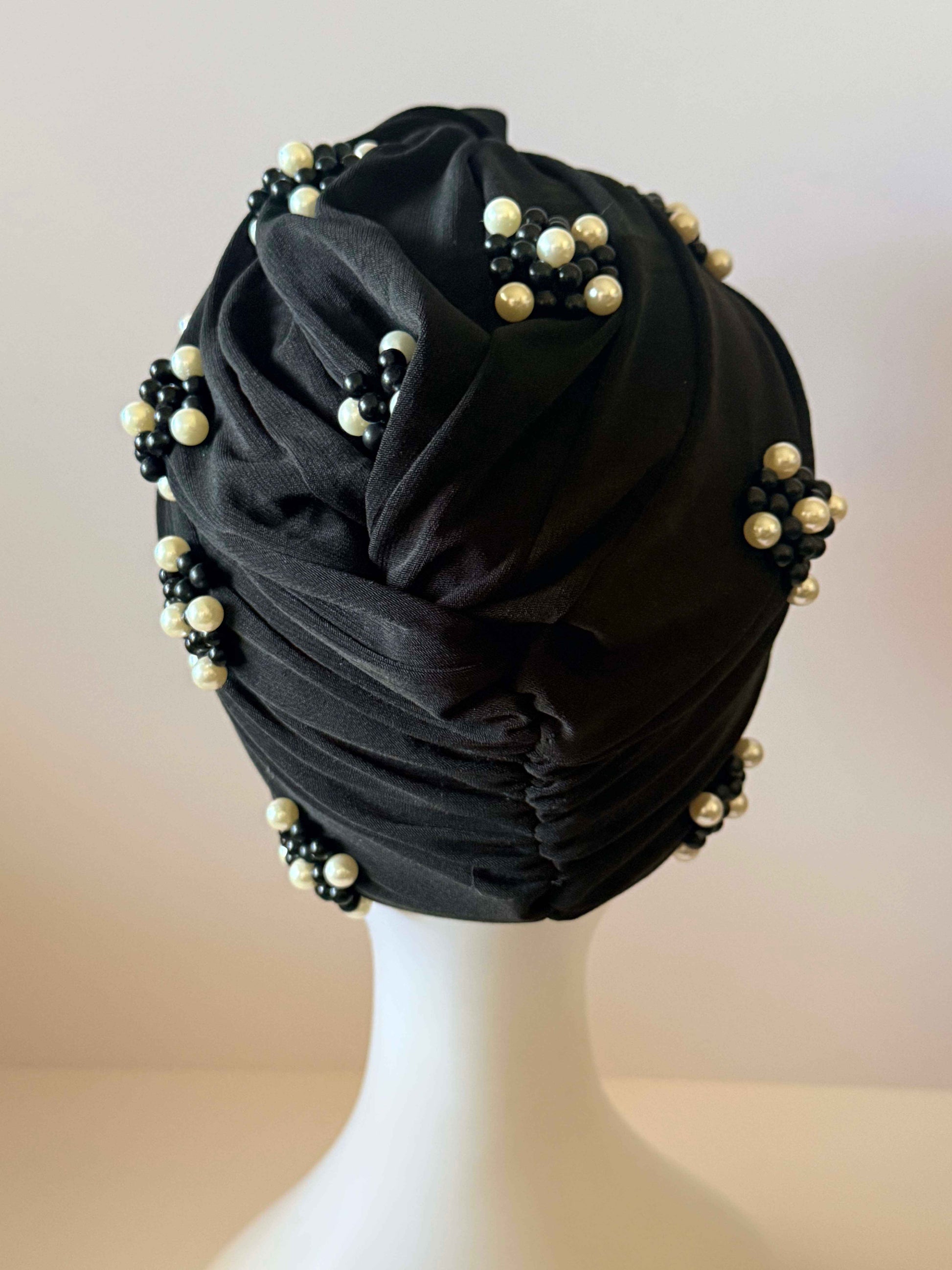 Vintage Black Turban Hat | 1960s Pearl Cocktail Hat | Draped Turban | Black Beaded Vintage Hat | Mid Century Millinery (Copy) (Copy)