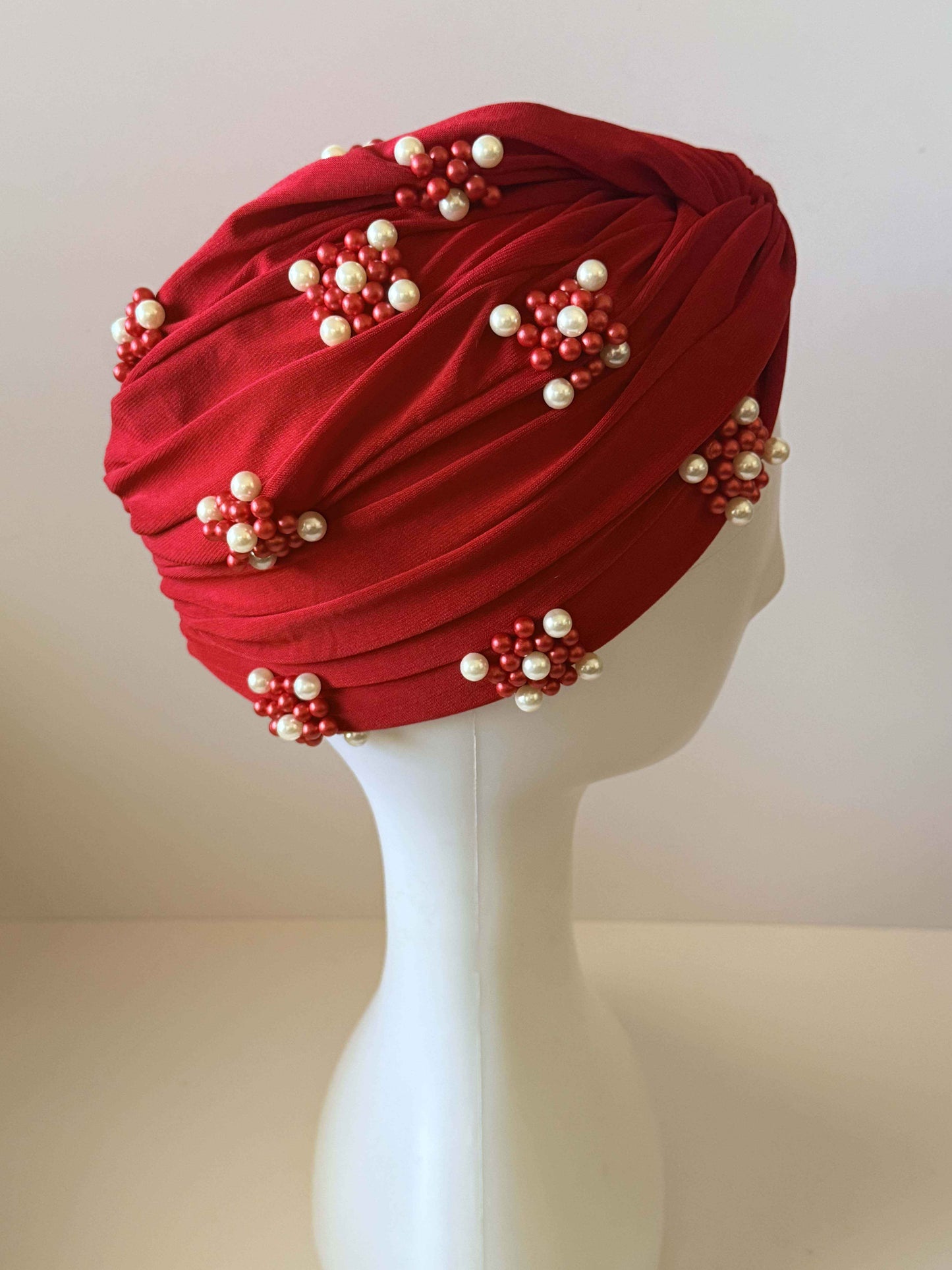 Vintage Red Turban Hat | 1960s Pearl Cocktail Hat | Draped Turban | Red Beaded Vintage Hat | Mid Century Millinery (Copy)