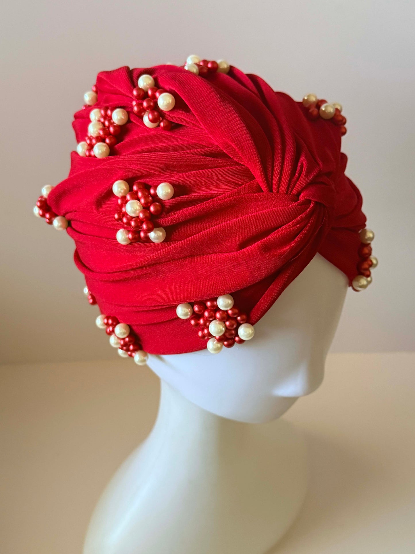 Vintage Red Turban Hat | 1960s Pearl Cocktail Hat | Draped Turban | Red Beaded Vintage Hat | Mid Century Millinery (Copy)