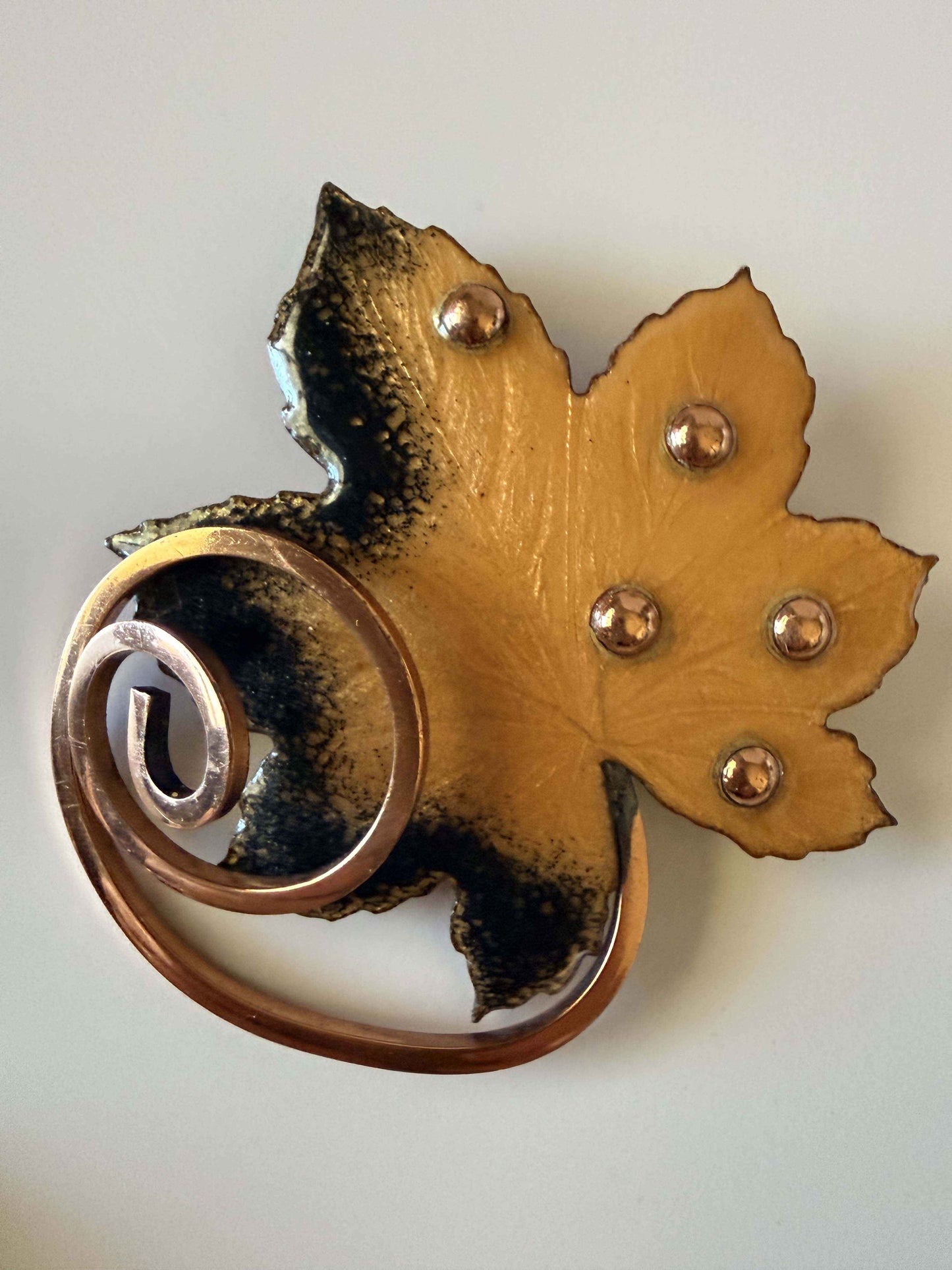 Vintage Matisse Renoir Copper Leaf Brooch & Clip Earrings Set | Mid Century Modern Jewelry | Enamel Maple Leaf Demi Parure | Signed