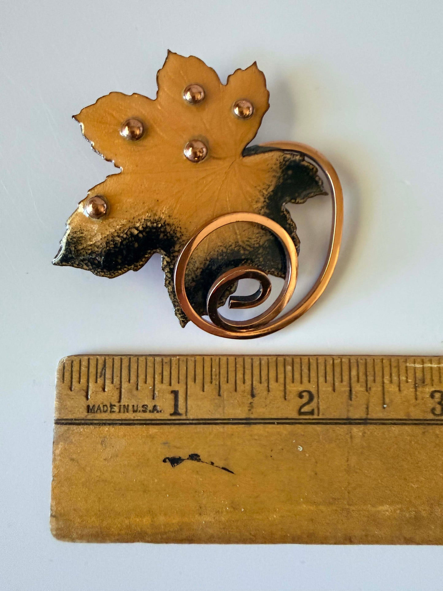 Vintage Matisse Renoir Copper Leaf Brooch & Clip Earrings Set | Mid Century Modern Jewelry | Enamel Maple Leaf Demi Parure | Signed