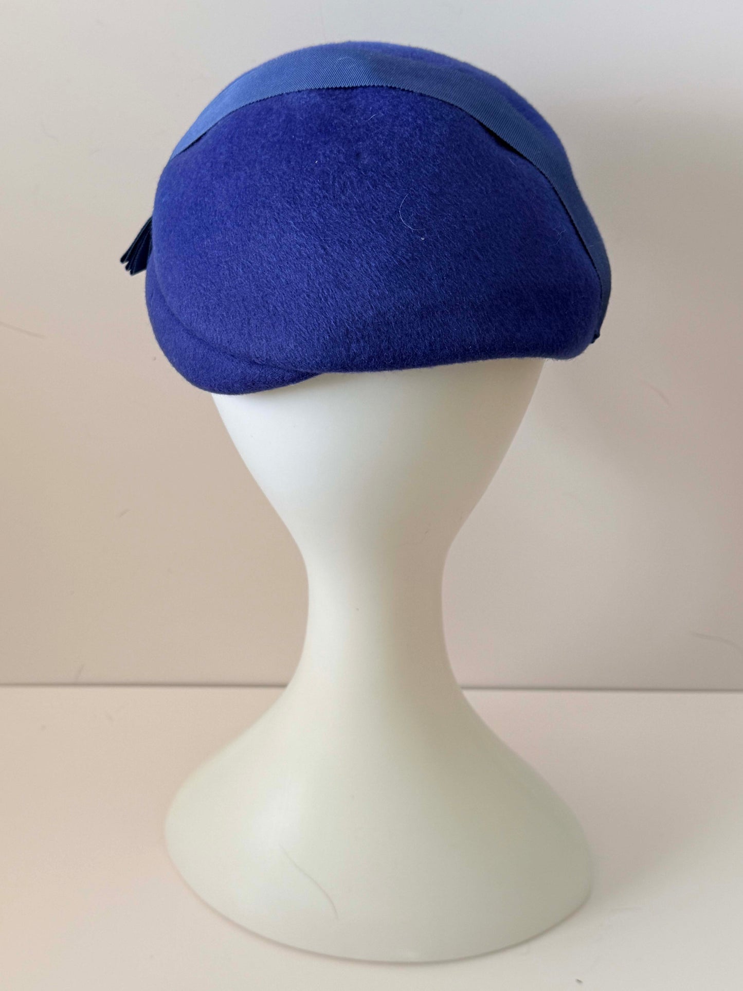 Vintage Glenover by Henry Pollak Cobalt Blue Felt Tilt Hat – 1950s Sculpted Wool Cocktail Hat