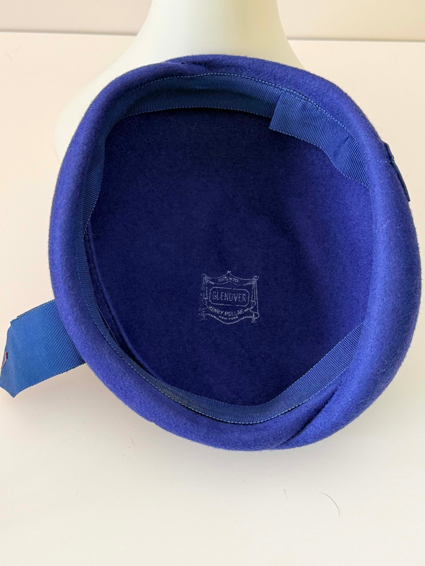 Vintage Glenover by Henry Pollak Cobalt Blue Felt Tilt Hat – 1950s Sculpted Wool Cocktail Hat