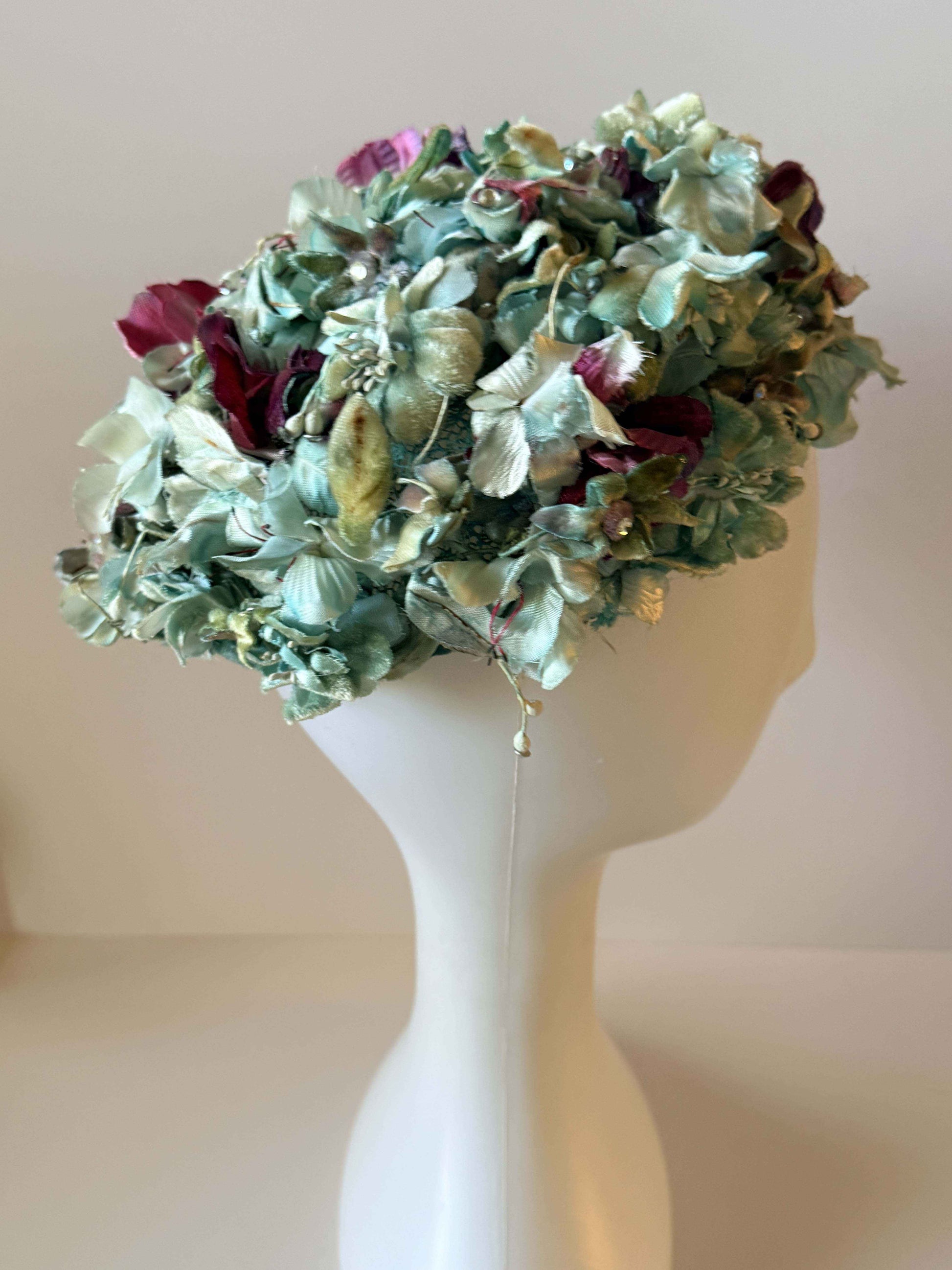 Vintage Le Branche Floral Pillbox Hat | 1960s Union Made Blue Flower Hat | Garden Party Hat | Kentucky Derby Hat | Spring Millinery
