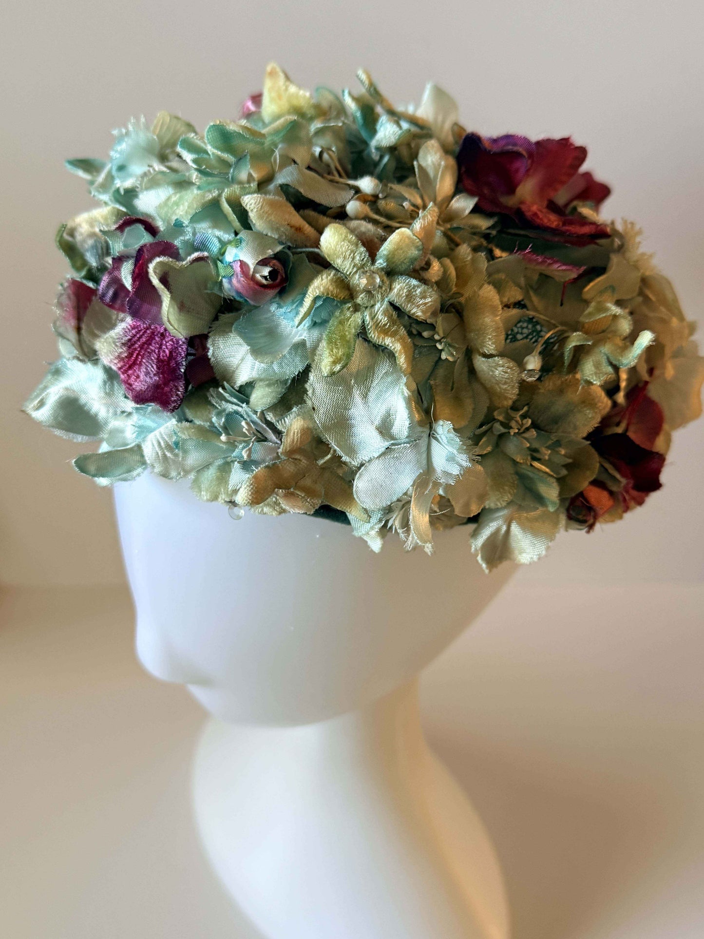 Vintage Le Branche Floral Pillbox Hat | 1960s Union Made Blue Flower Hat | Garden Party Hat | Kentucky Derby Hat | Spring Millinery