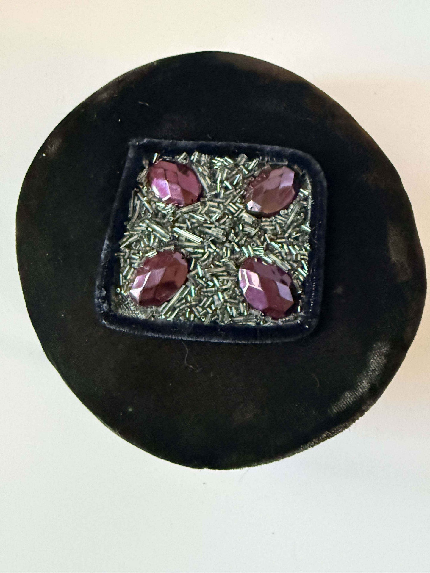 Vintage Brown Velvet Pillbox Hat | Rhinestone & Purple Jewel Cocktail Hat | 1950s Velvet Fascinator | Mid Century Evening Hat | Classic Millinery