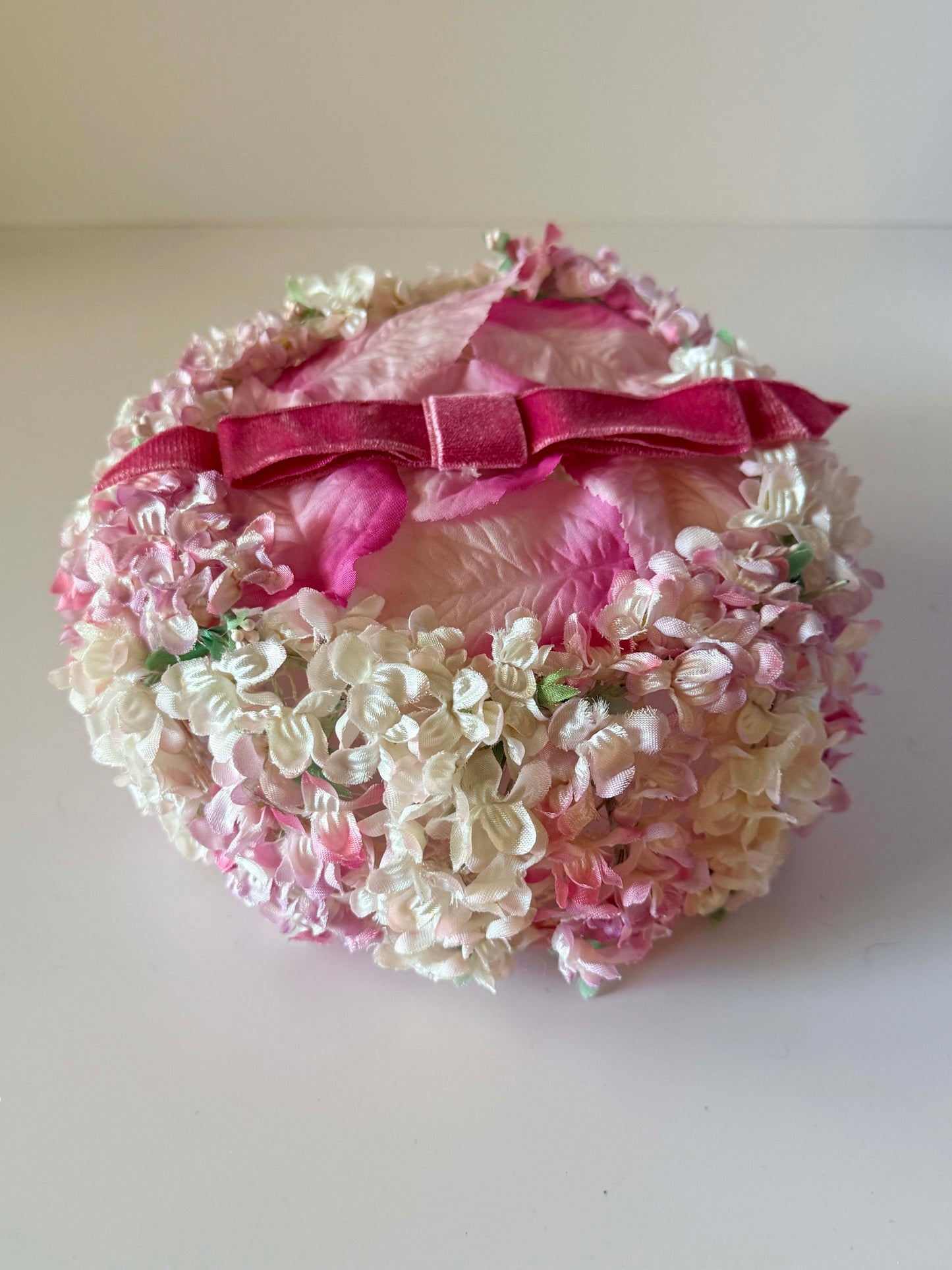 Vintage Pink Floral Half Hat Pink Ivory Flower Hat 1950s Tilt Hat Bridal Garden Party Hat Spring Easter Millinery