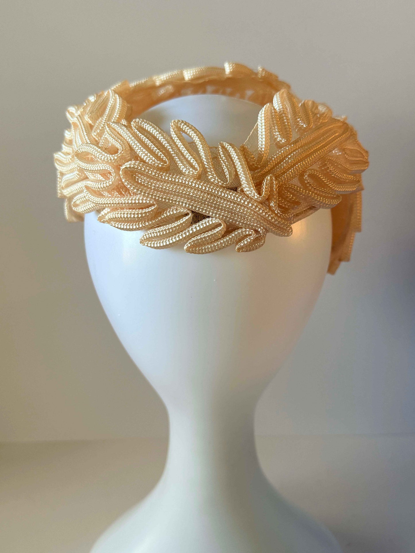 Vintage Ivory Soutache Halo Headpiece Veil Ready Bridal Crown Abraham &amp; Straus Swiss Wedding Hat 1950s 1960s Fascinator