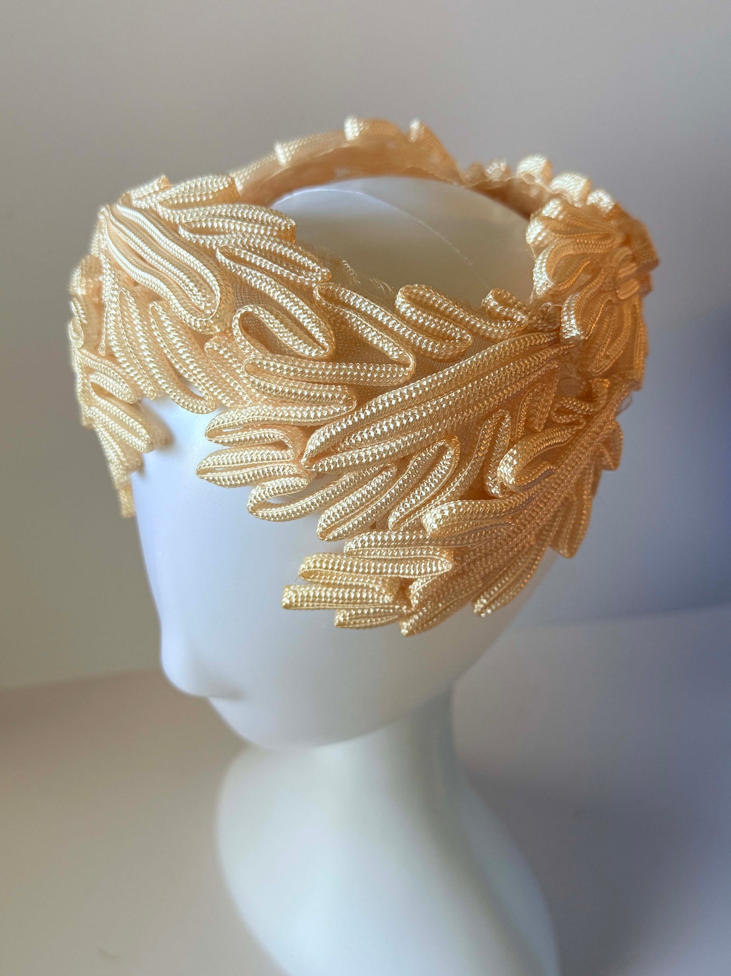 Vintage Ivory Soutache Halo Headpiece Veil Ready Bridal Crown Abraham &amp; Straus Swiss Wedding Hat 1950s 1960s Fascinator