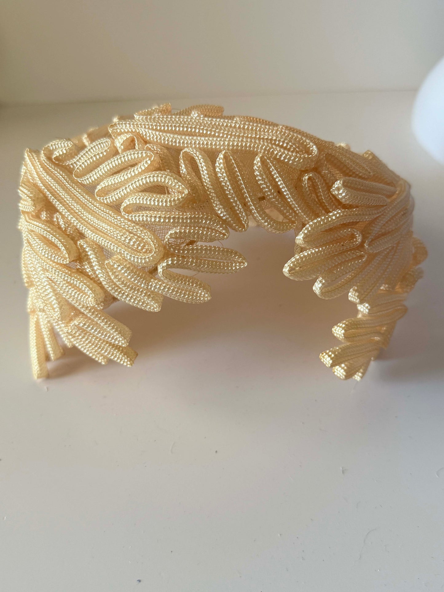 Vintage Ivory Soutache Halo Headpiece Veil Ready Bridal Crown Abraham &amp; Straus Swiss Wedding Hat 1950s 1960s Fascinator