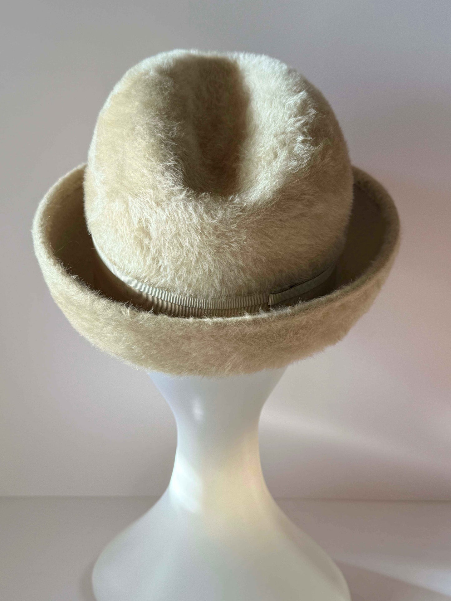 Mr. John Empress Ivory Angora Hat | Vintage Designer Bucket Hat | Luxury Fuzzy Winter Hat | 1960s Women's Hat | Couture Millinery