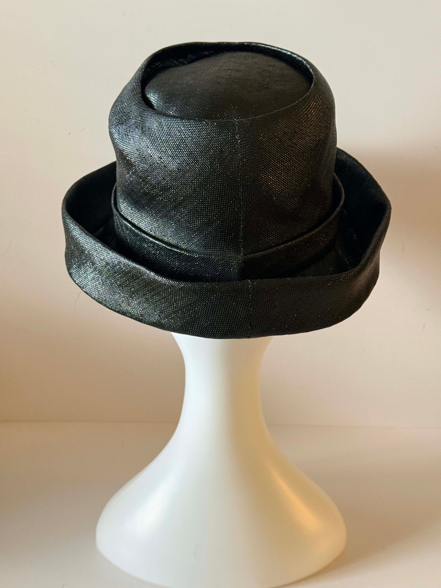 Vintage 1960s Mr. John Black Sinamay Straw Hat – Audrey Hepburn Style, Designer Couture Millinery