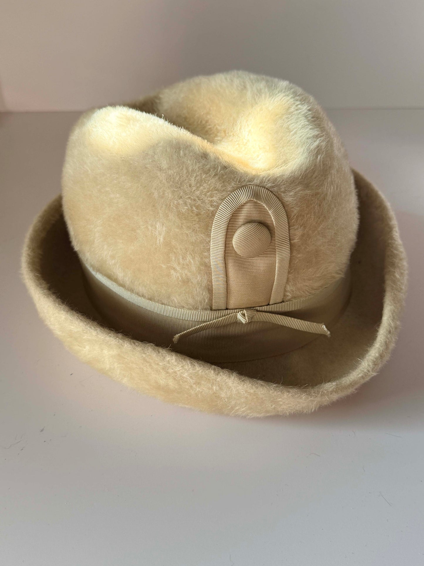 Mr. John Empress Ivory Angora Hat | Vintage Designer Bucket Hat | Luxury Fuzzy Winter Hat | 1960s Women's Hat | Couture Millinery
