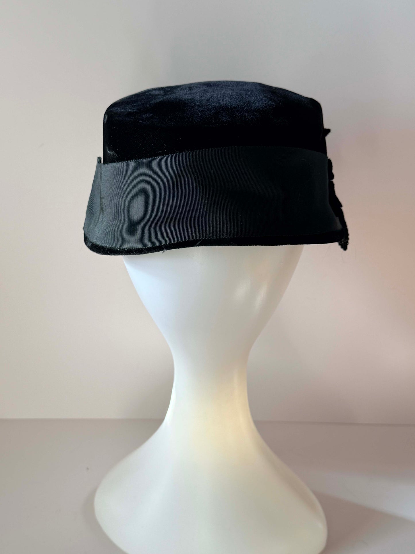 Vintage Black Velvet Bucket Hat | 1960s Feather Trim Cocktail Hat | Classic Women's Formal Hat | Audrey Hepburn Style | Mid Century Millinery
