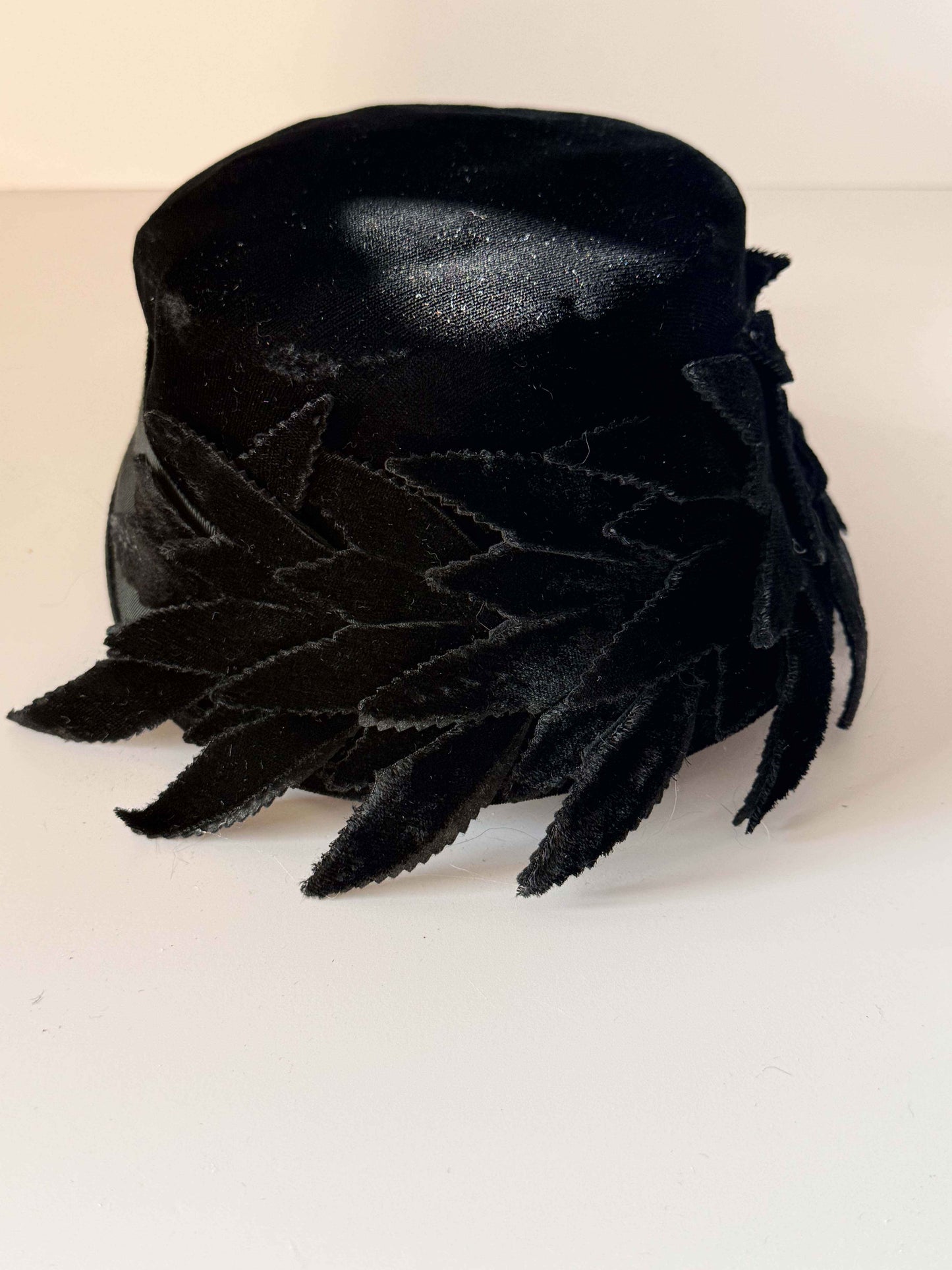 Vintage Black Velvet Bucket Hat | 1960s Feather Trim Cocktail Hat | Classic Women's Formal Hat | Audrey Hepburn Style | Mid Century Millinery