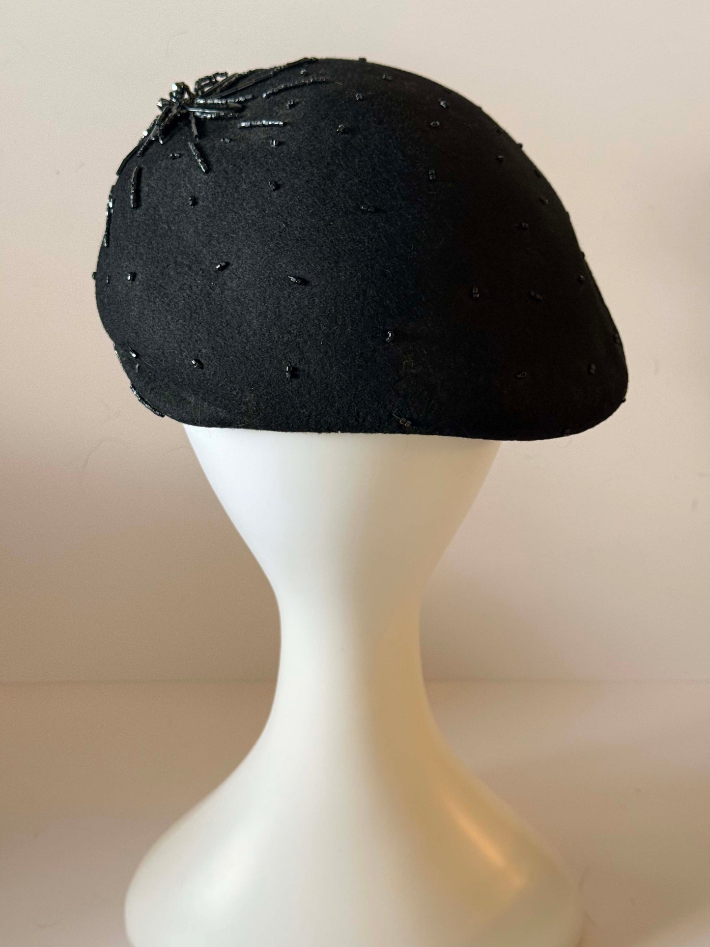 Vintage 1950s Black Beaded Beret Hat – Glenover Henry Pollak Co New York Wool Felt Beret