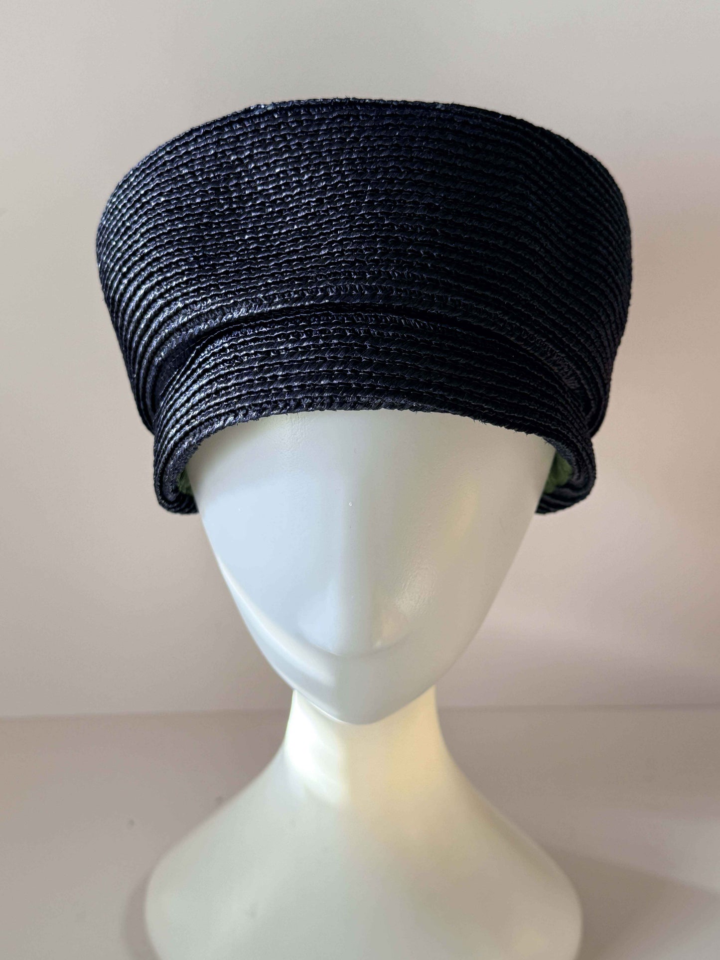 Vintage Navy Blue Straw Pillbox Hat by AMY New York | 1960s Structured Cocktail Hat | Designer Summer Millinery | Classic Mid Century Hat | Formal Occasion Hat