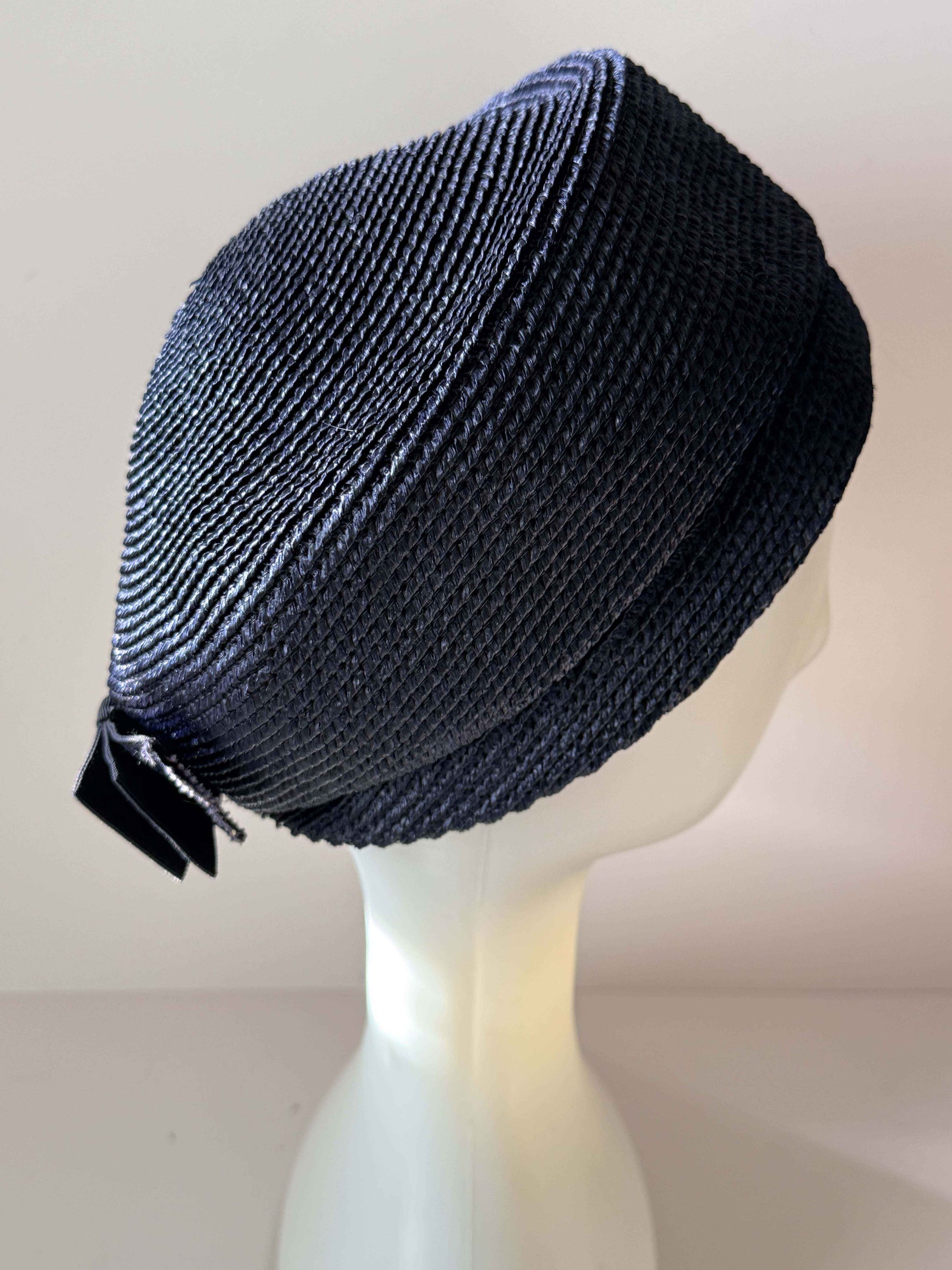 Vintage Navy Blue Straw Pillbox Hat by AMY New York | 1960s Structured Cocktail Hat | Designer Summer Millinery | Classic Mid Century Hat | Formal Occasion Hat