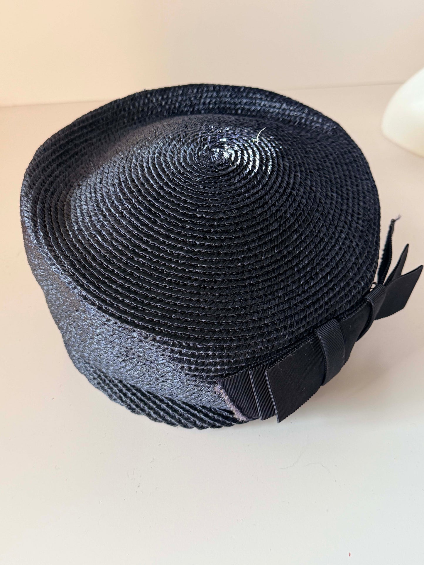 Vintage Navy Blue Straw Pillbox Hat by AMY New York | 1960s Structured Cocktail Hat | Designer Summer Millinery | Classic Mid Century Hat | Formal Occasion Hat