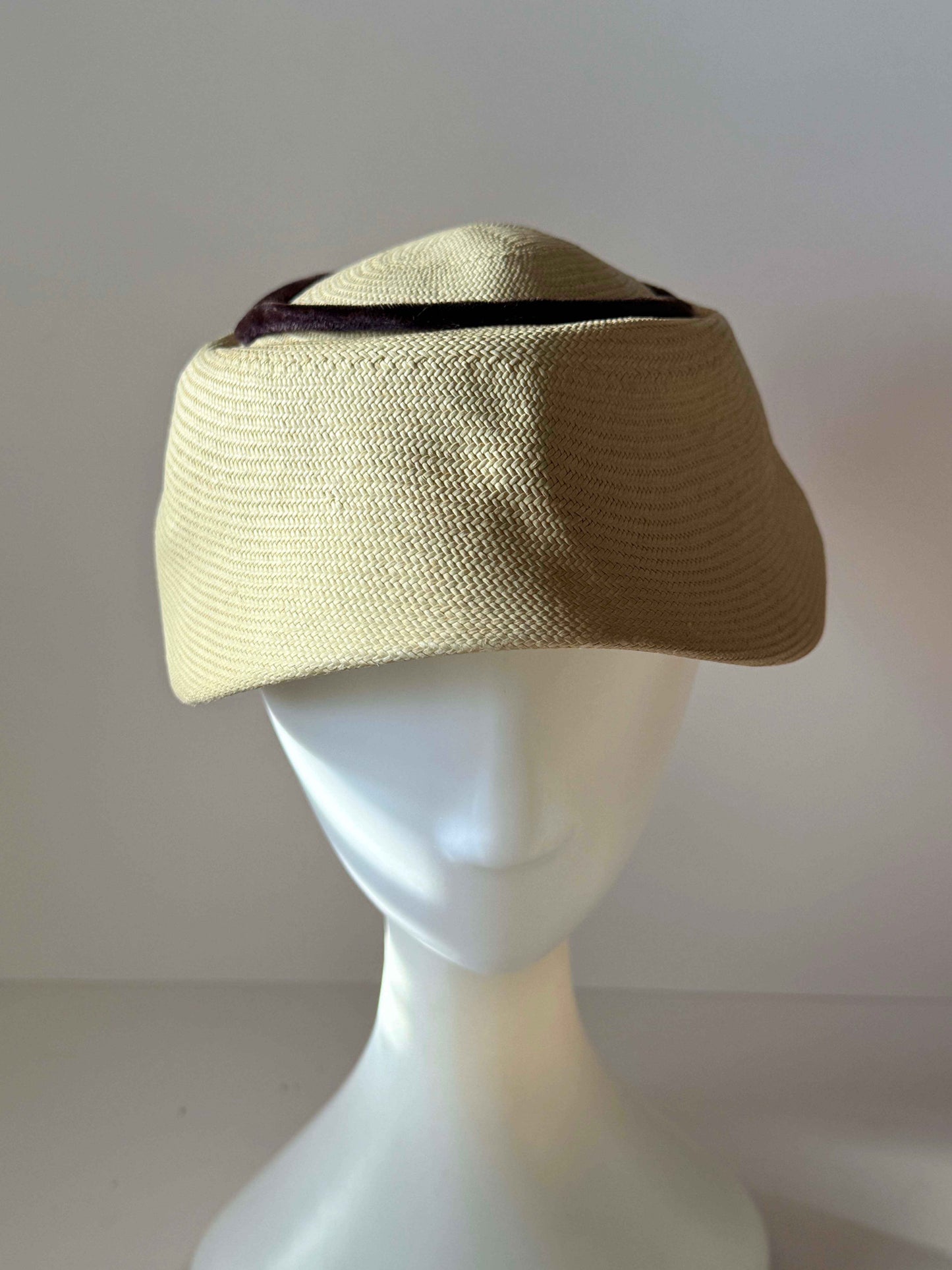 Vintage Sculptural Straw Visor Hat | Ivory Architectural Couture Hat | 1960s Wide Brim Summer Hat | Kentucky Derby Garden Party Hat | Avant Garde Millinery