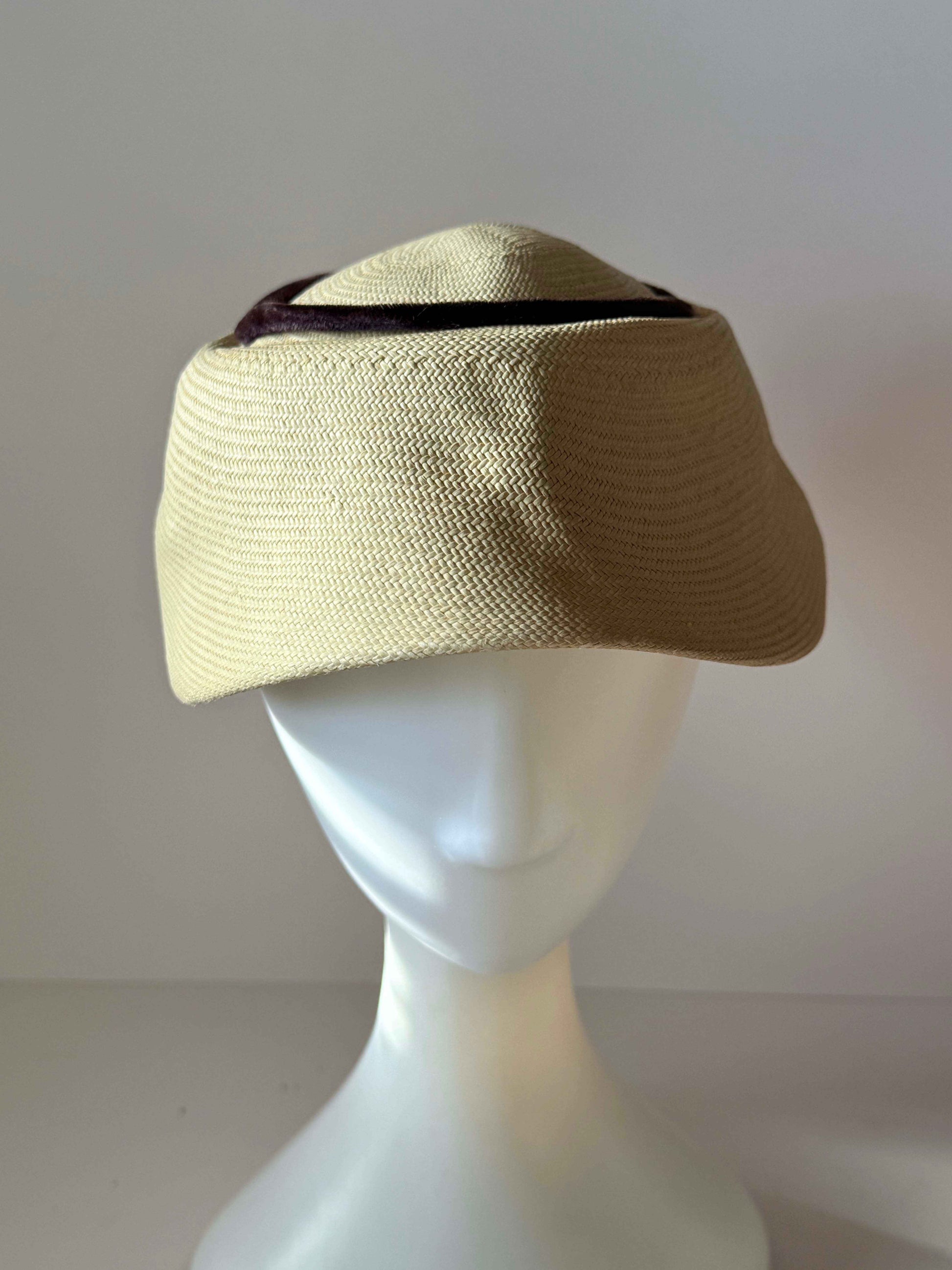 Vintage Sculptural Straw Visor Hat | Ivory Architectural Couture Hat | 1960s Wide Brim Summer Hat | Kentucky Derby Garden Party Hat | Avant Garde Millinery
