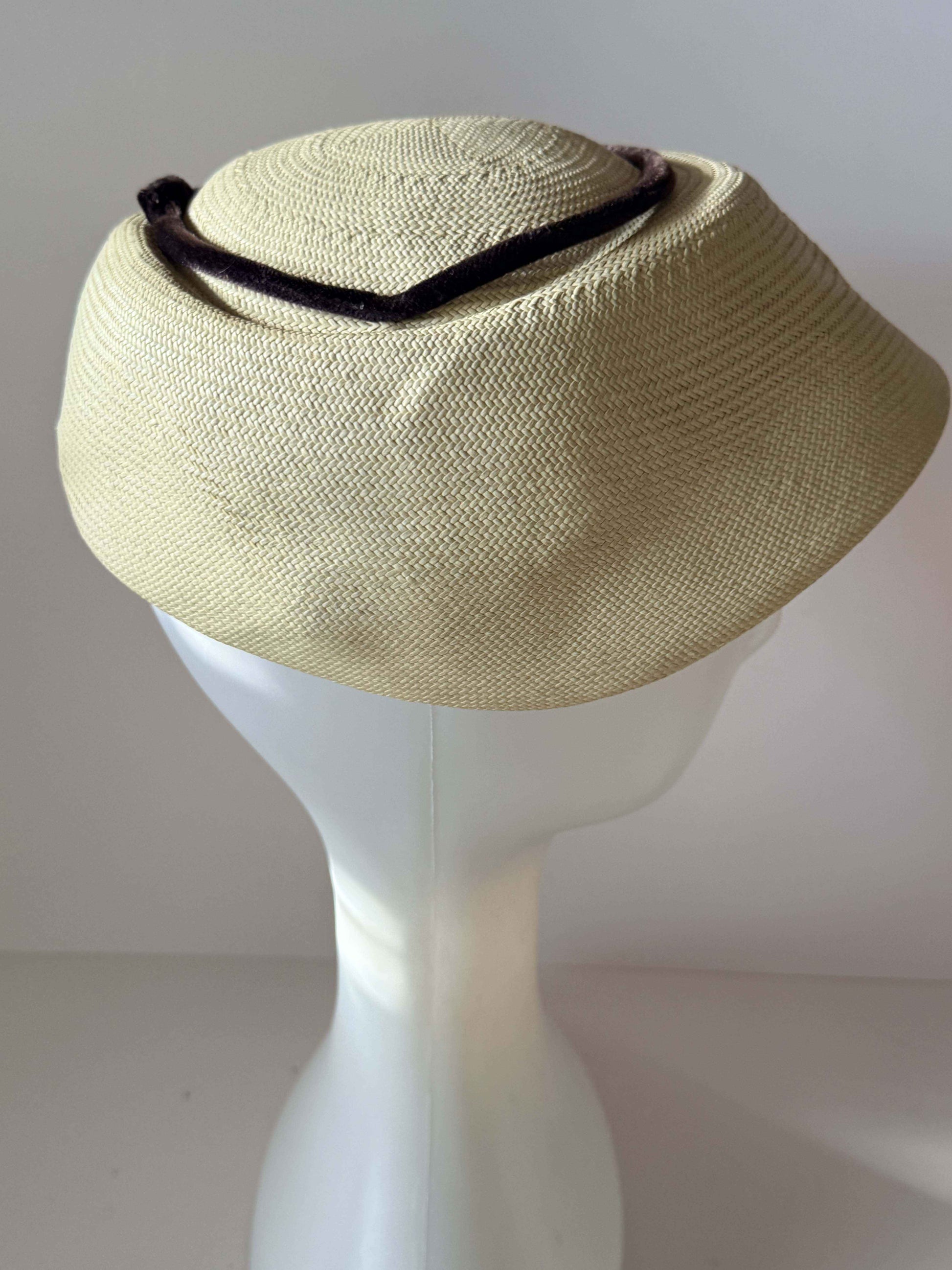 Vintage Sculptural Straw Visor Hat | Ivory Architectural Couture Hat | 1960s Wide Brim Summer Hat | Kentucky Derby Garden Party Hat | Avant Garde Millinery