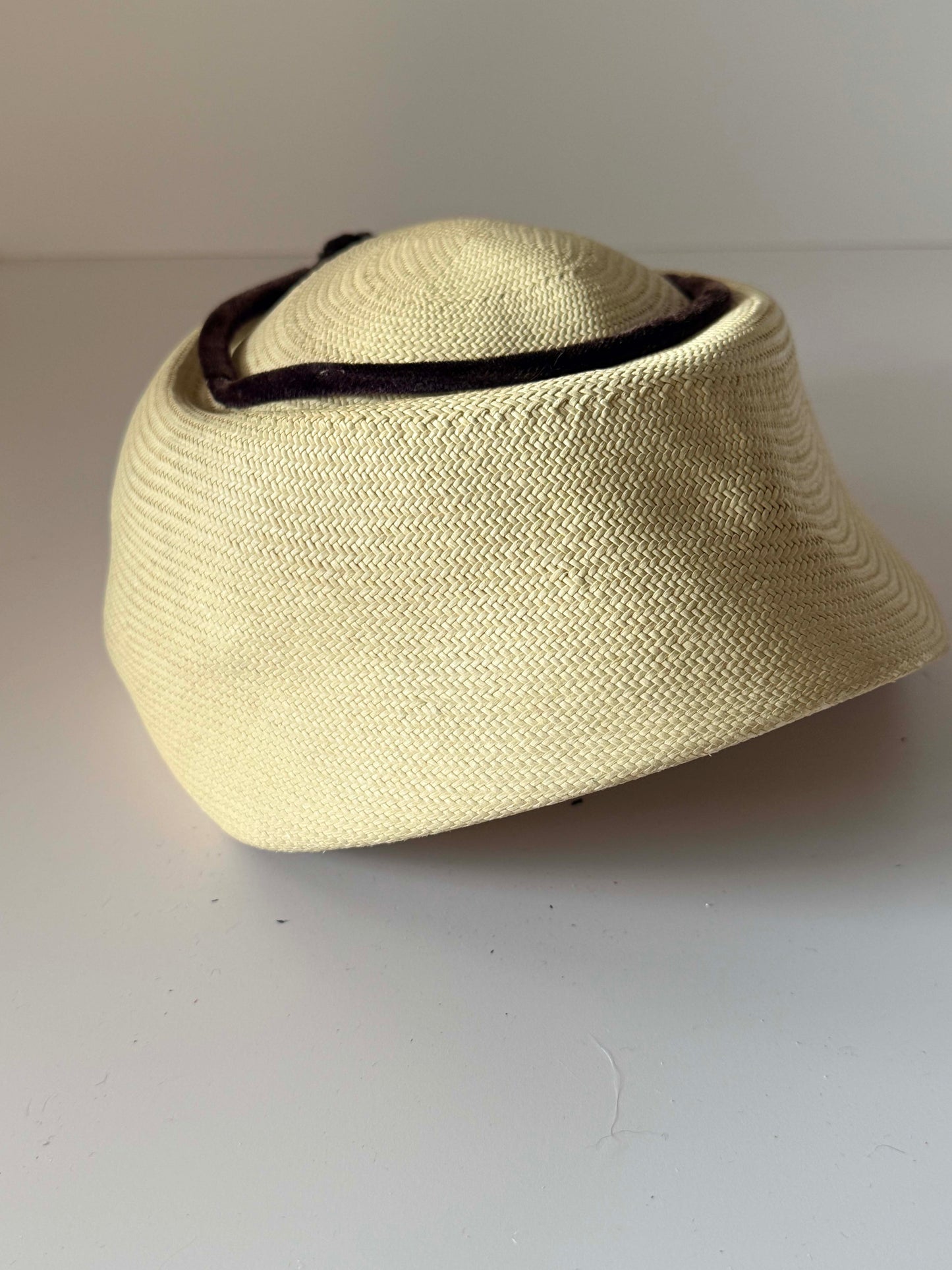 Vintage Sculptural Straw Visor Hat | Ivory Architectural Couture Hat | 1960s Wide Brim Summer Hat | Kentucky Derby Garden Party Hat | Avant Garde Millinery