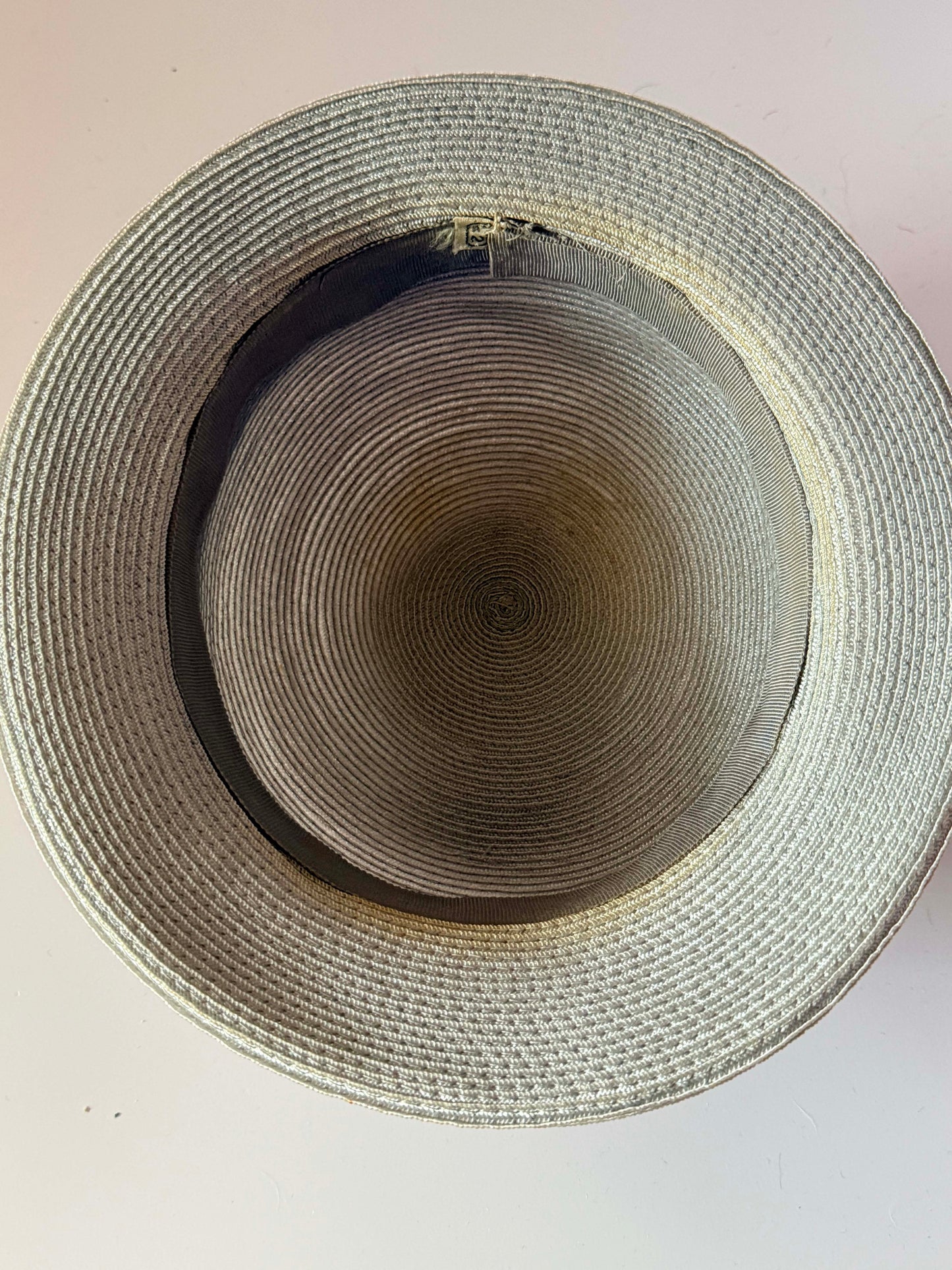 Vintage Gray Breton Hat | 1960s Woven Straw Hat with Ivory Lace Trim | Mod Women's Hat | Garden Party | Derby Hat