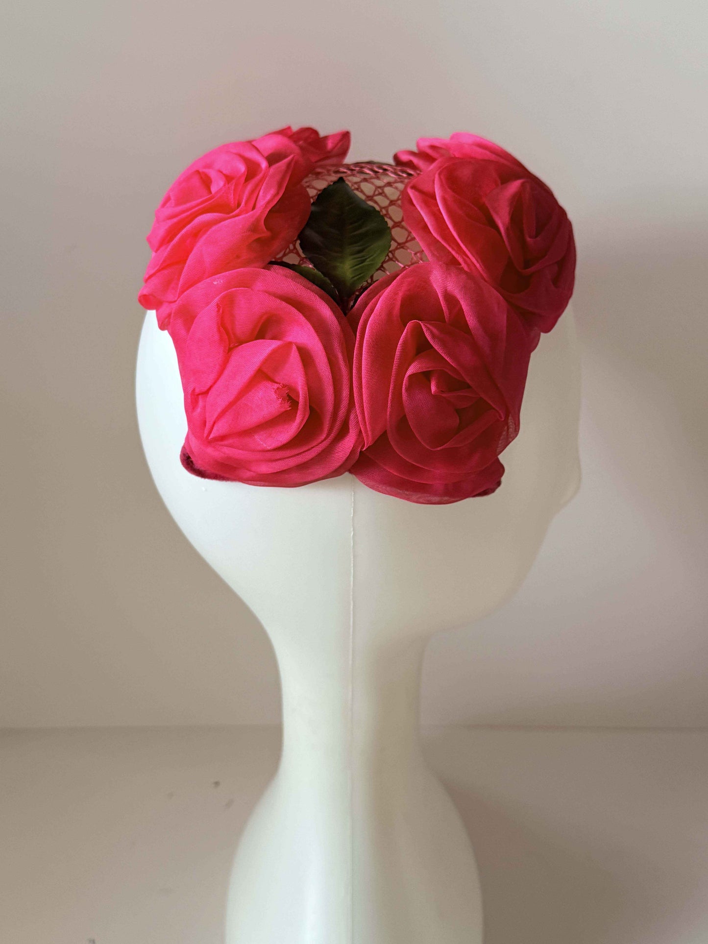 Vintage Pink Floral Half Hat | 1950s Rose Cocktail Hat | Open Crown Fascinator | Garden Party Hat | Women's Vintage Millinery